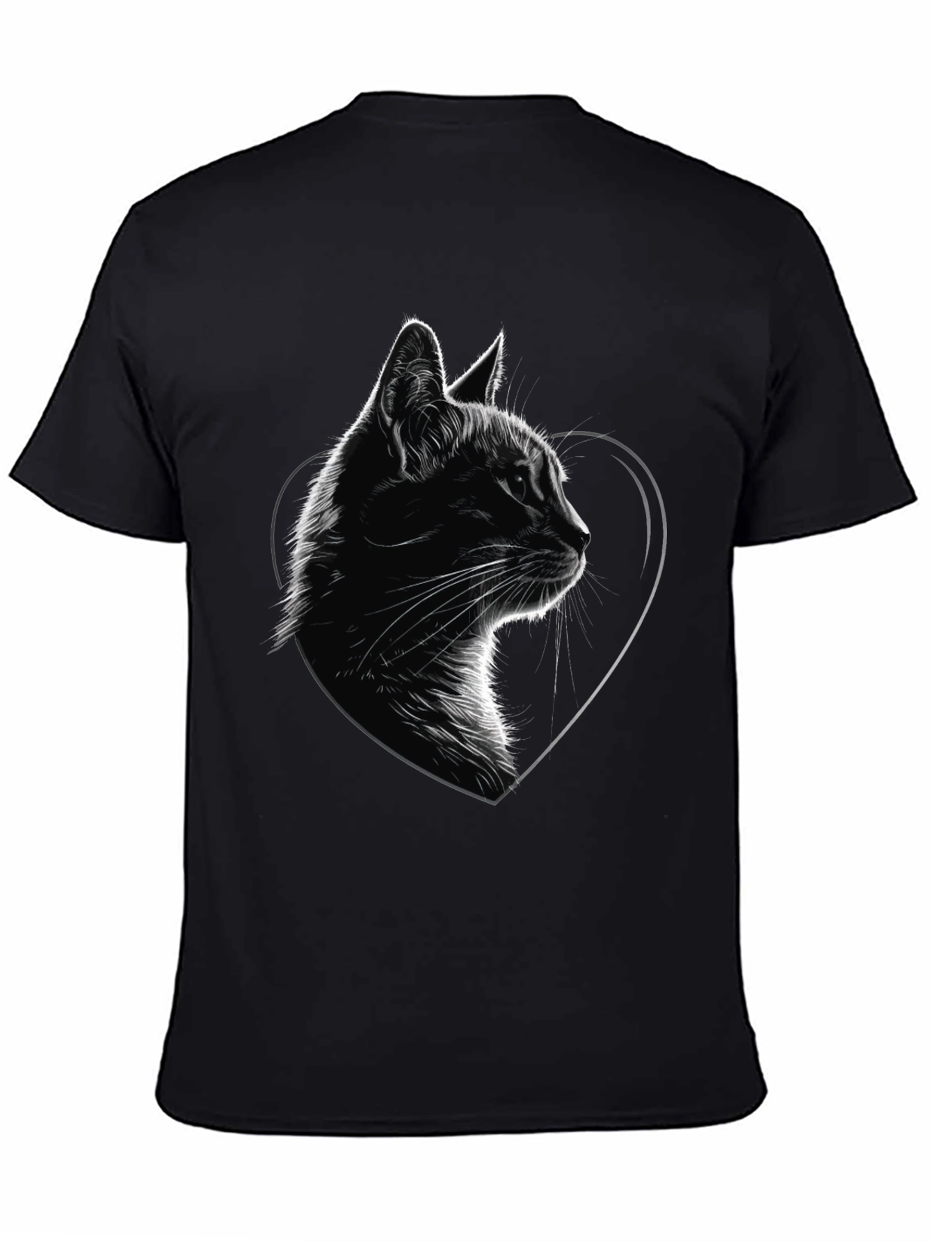 Black Cat Heart Graphic Tee - Black Cotton Blend T-Shirt view 4
