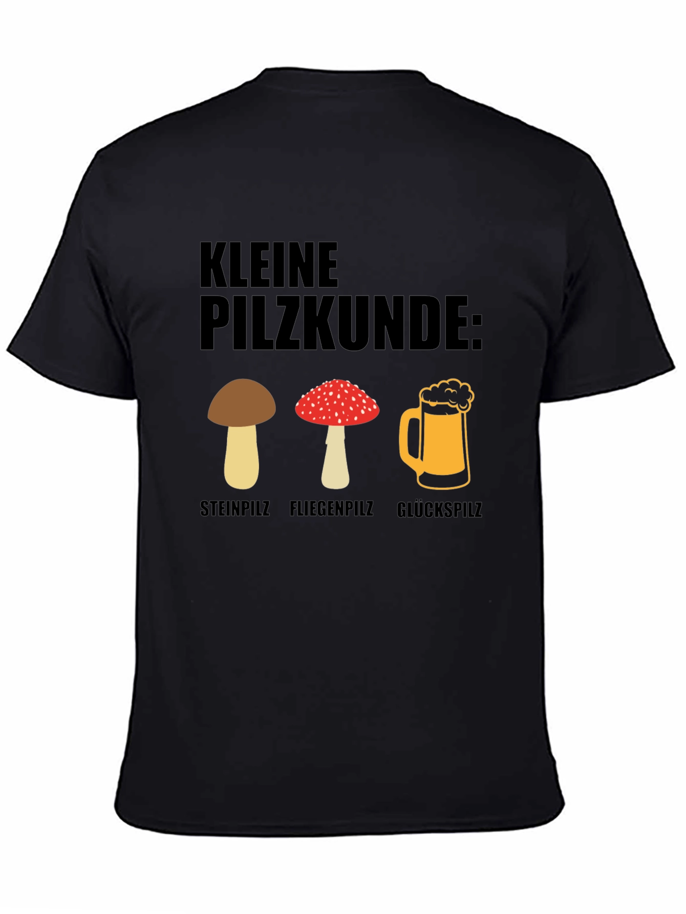 Black Kleine Pilzkunde Funny Mushroom and Beer T-Shirt view 4
