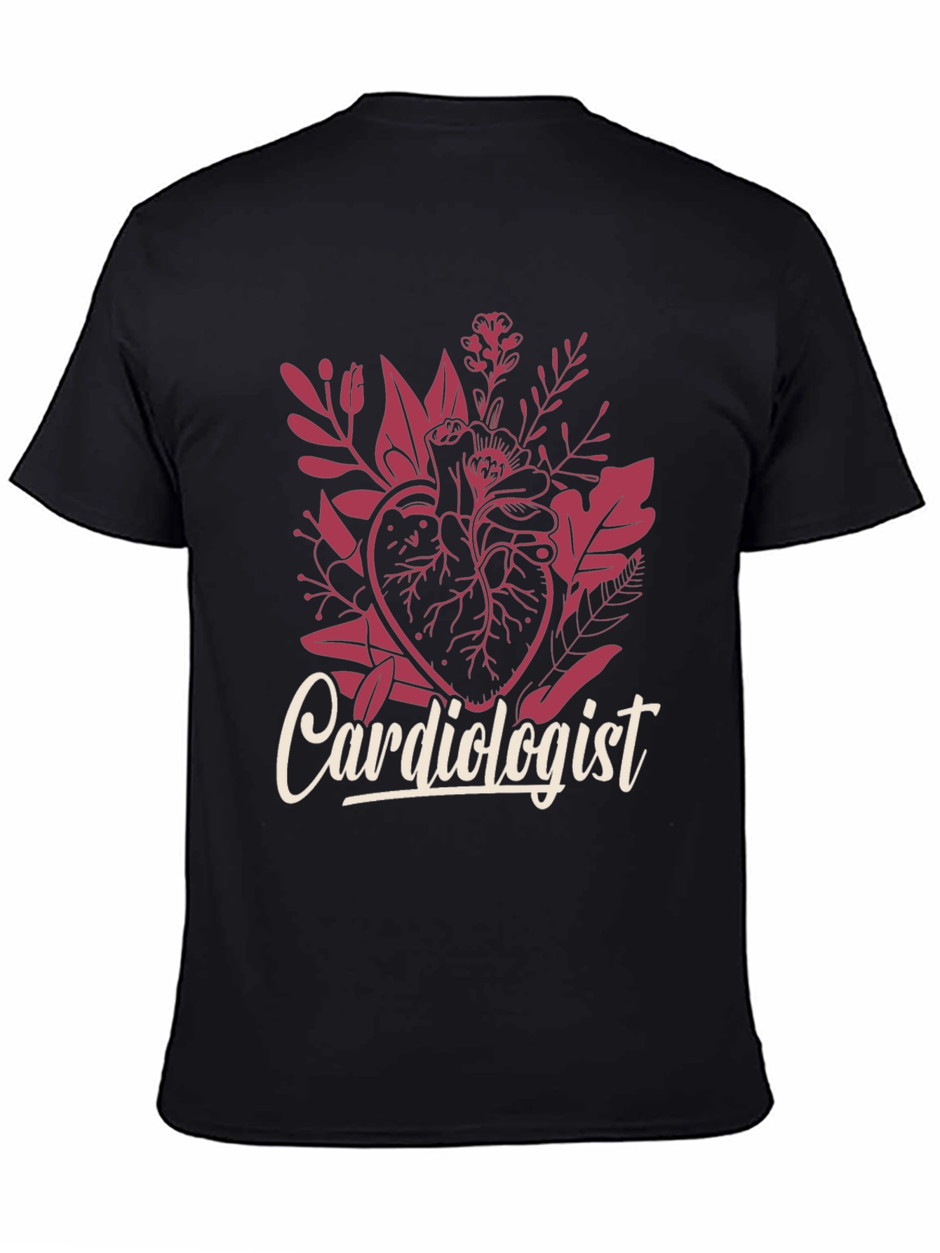 Black Cardiologist Heart Floral Graphic T-Shirt view 4