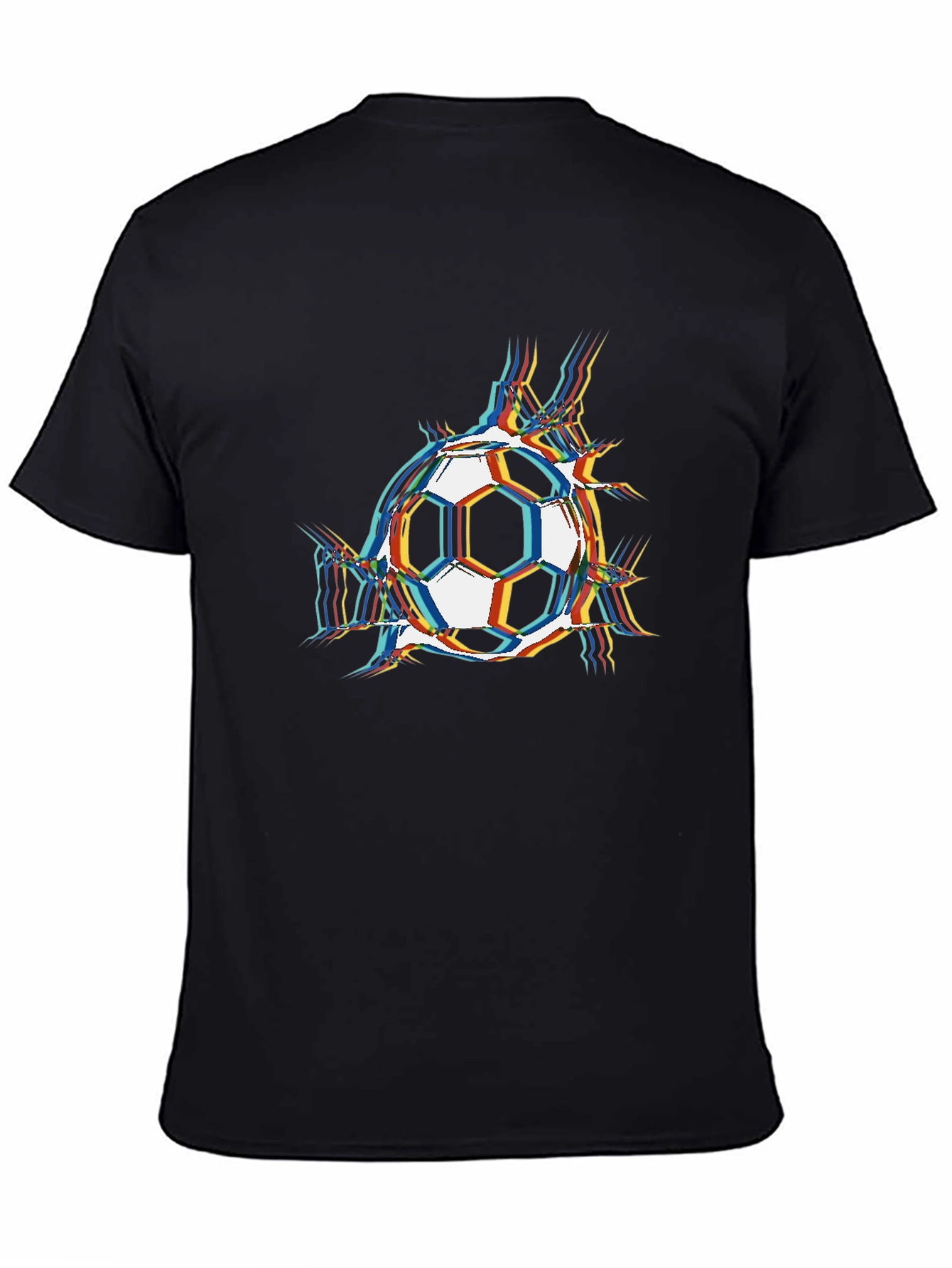 Black Soccer Ball Glitch Graphic T-Shirt view 4