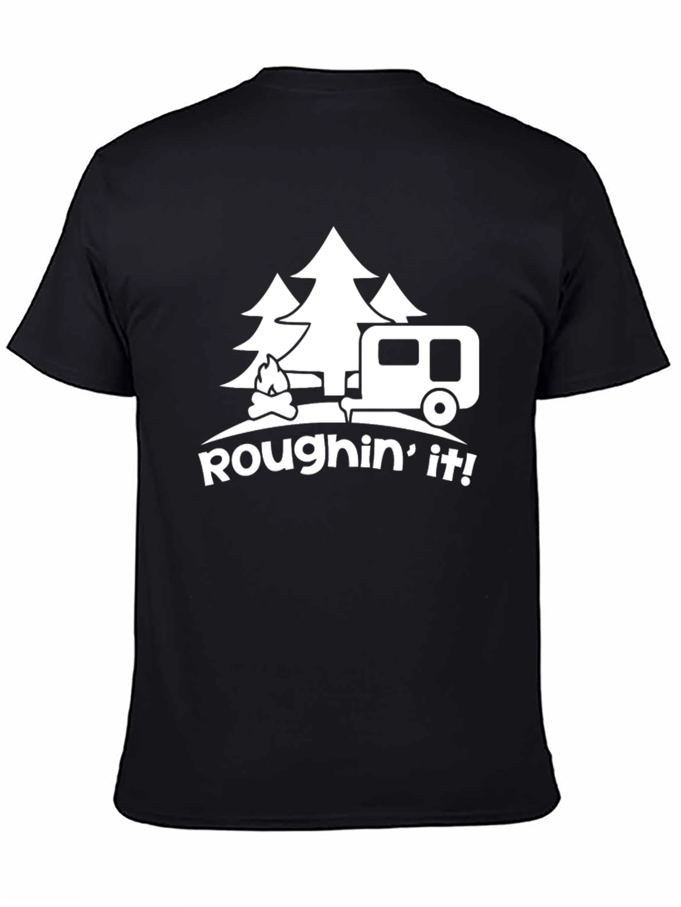 Black Roughin' It Camping T-Shirt - Outdoor Adventure Tee view 4