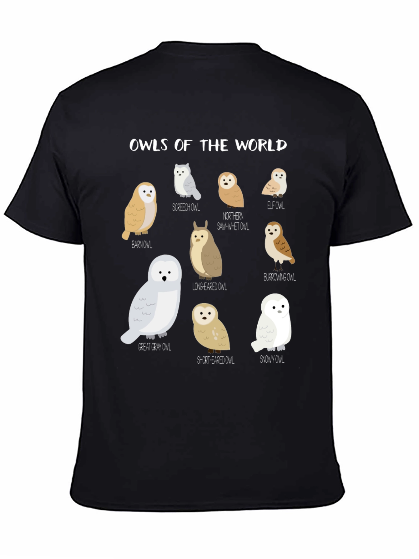 Black Owls of the World Graphic T-Shirt view 4