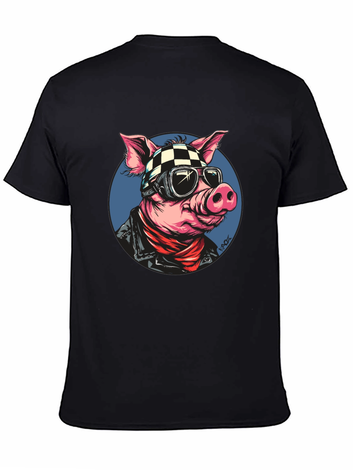 Black Cool Pig Rider T-Shirt - Black Cotton Tee view 4