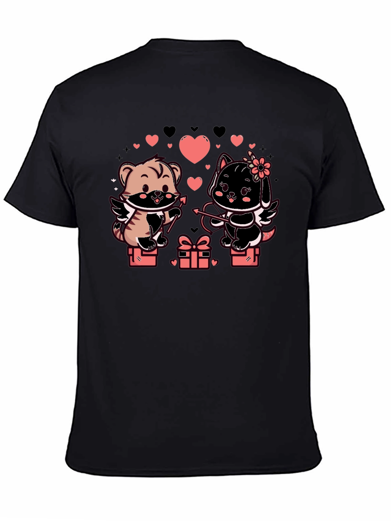 Black Cute Valentine's Day Cats Cupid T-Shirt view 4