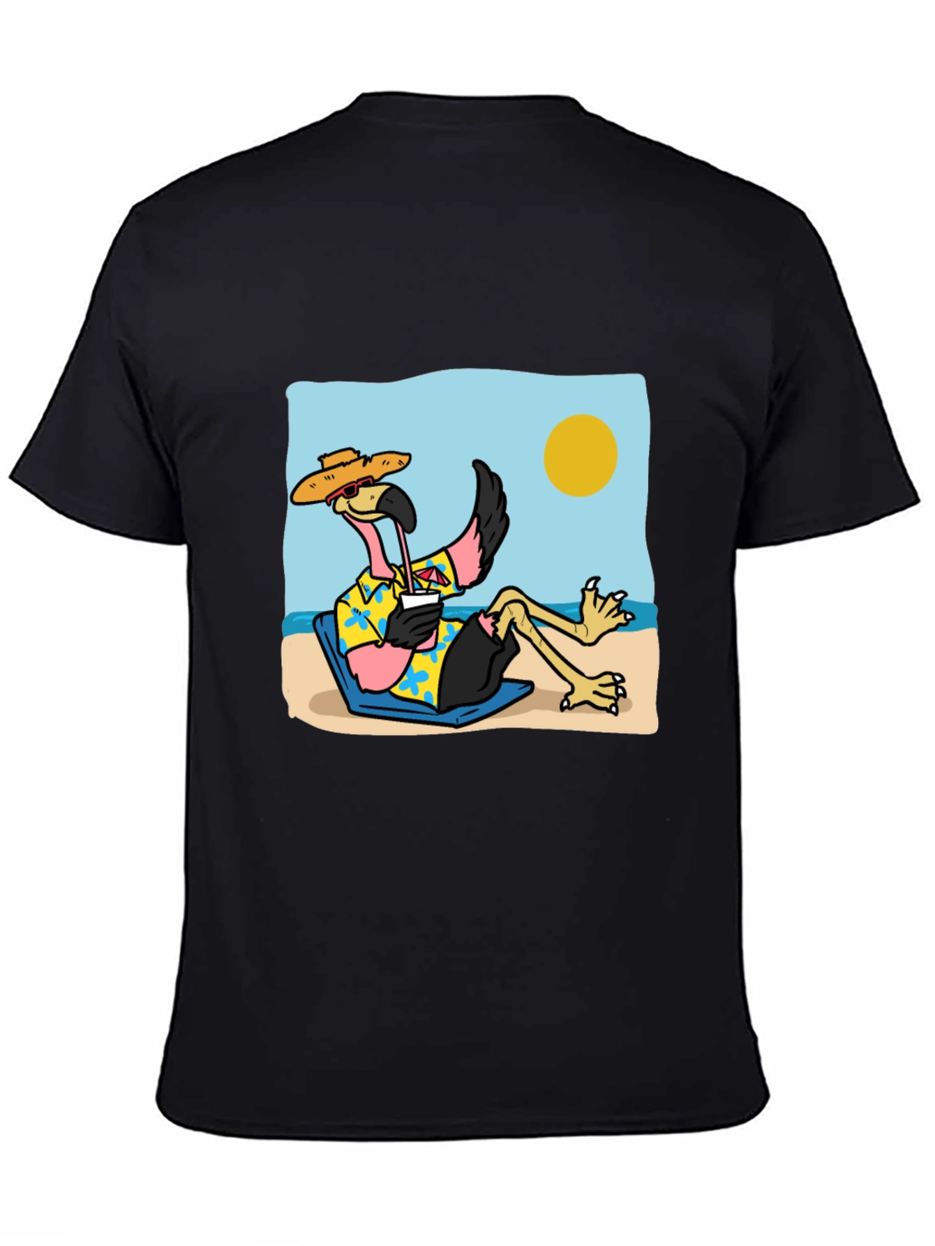 Black Relaxed Flamingo Beach T-Shirt - Tropical Vibe view 4