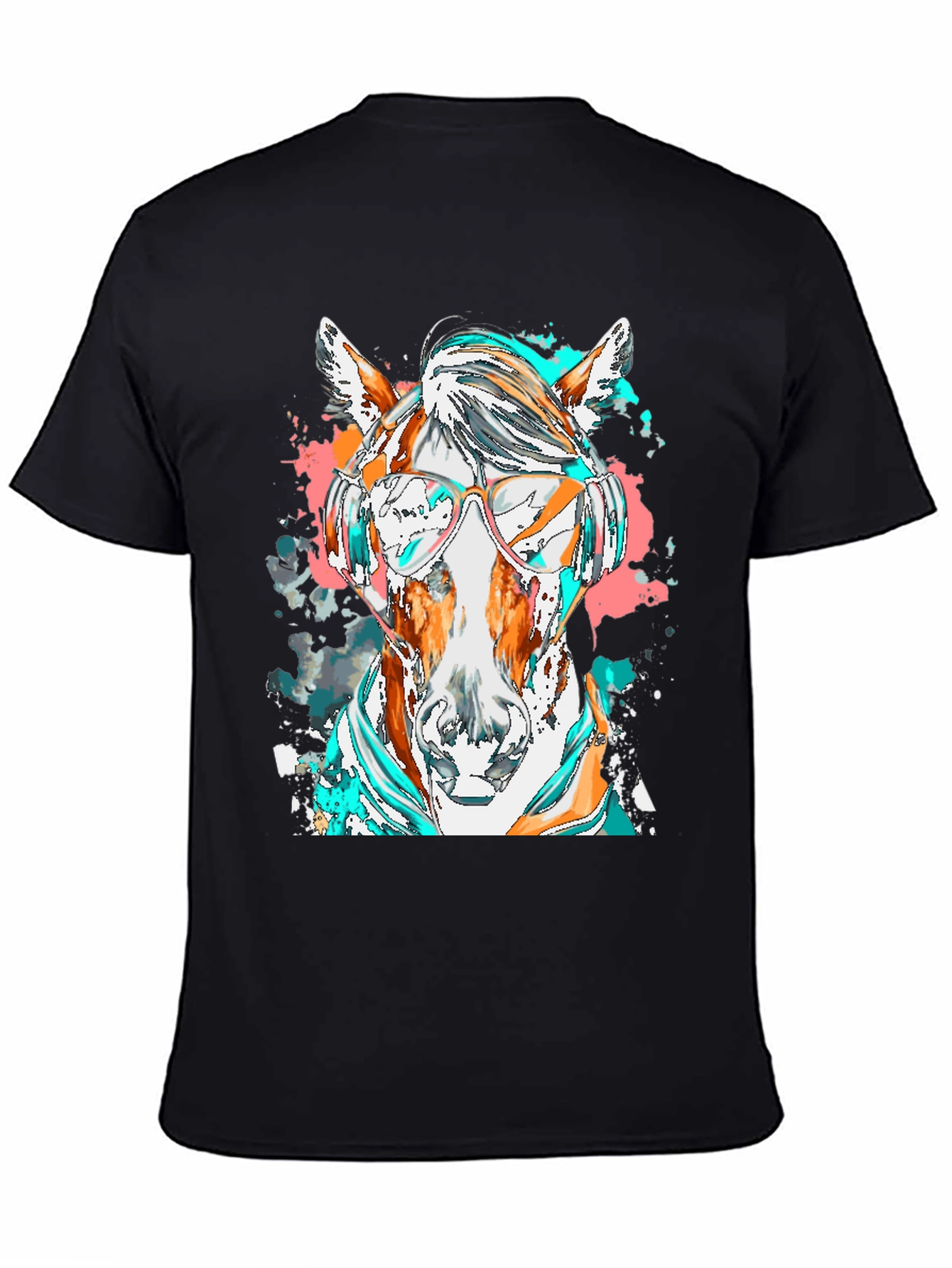 Black Horse with Headphones Graphic Tee view 4