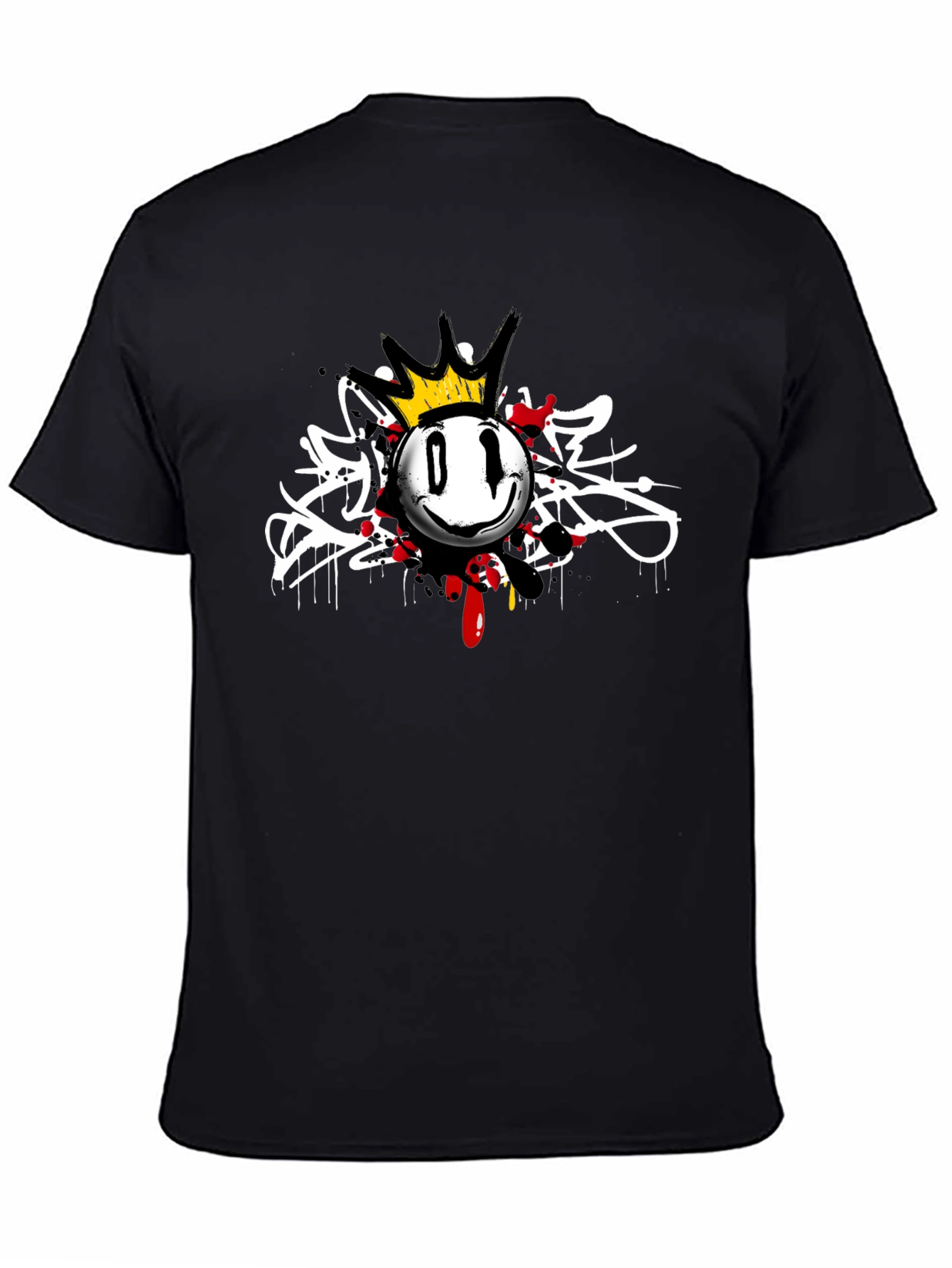 Black King Smiley Face Graphic Black T-Shirt view 4