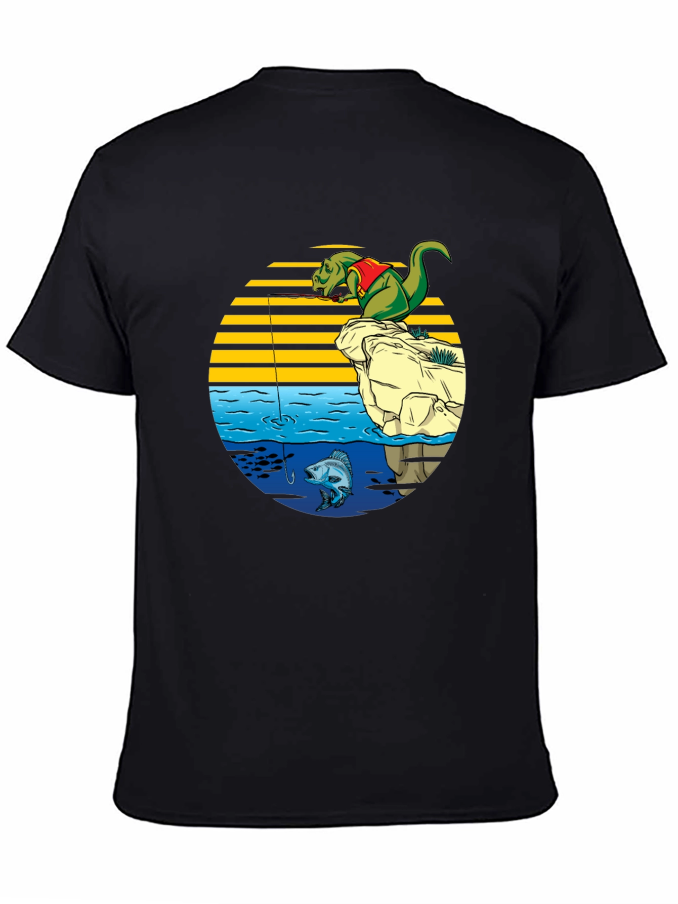 Black Dino Fishing Graphic T-Shirt - Fun Novelty Tee view 4