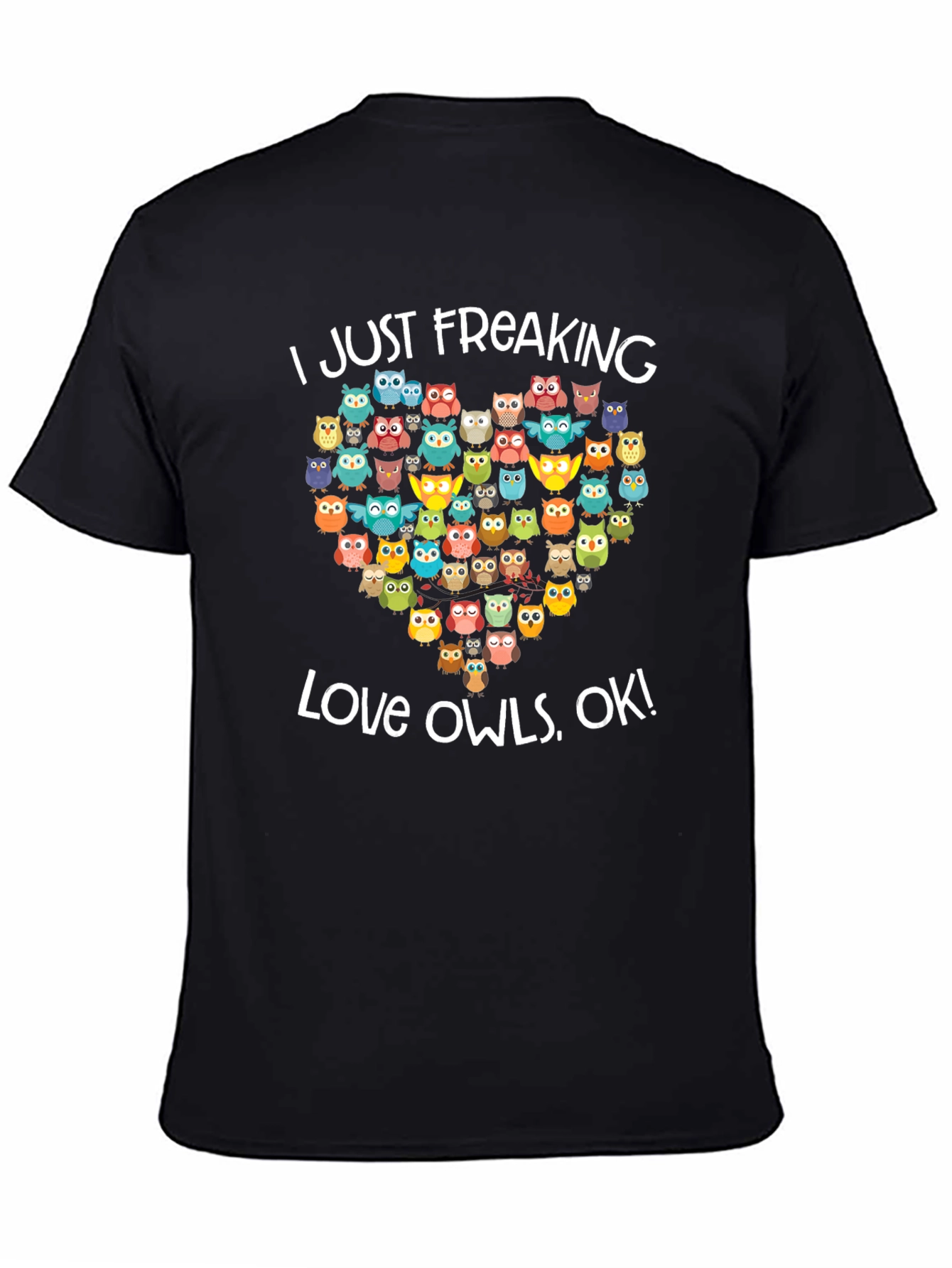 Black I Love Owls Graphic Tee Shirt view 4