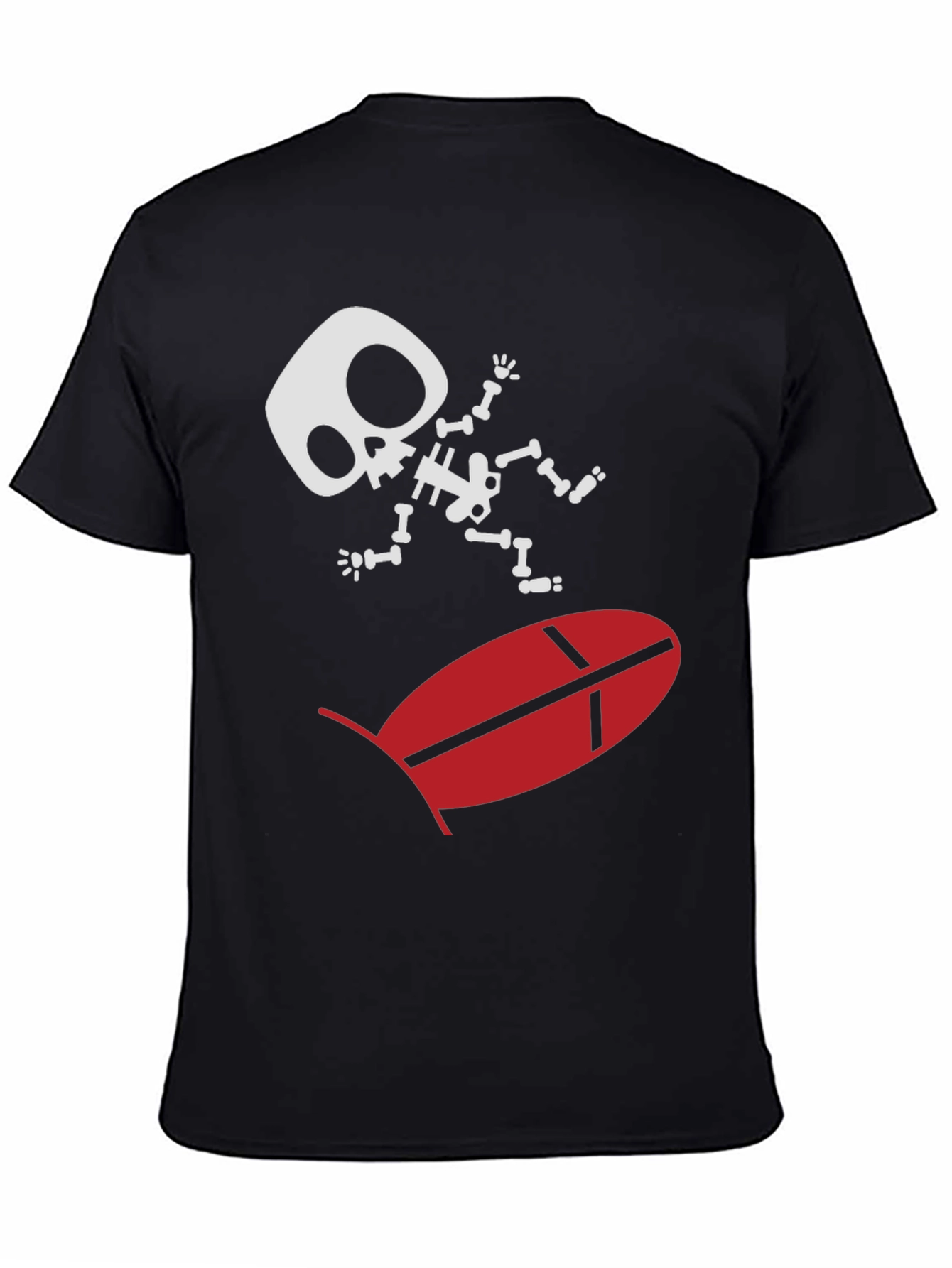 Black Skeleton Surfing T-Shirt - Quirky Graphic Tee view 4