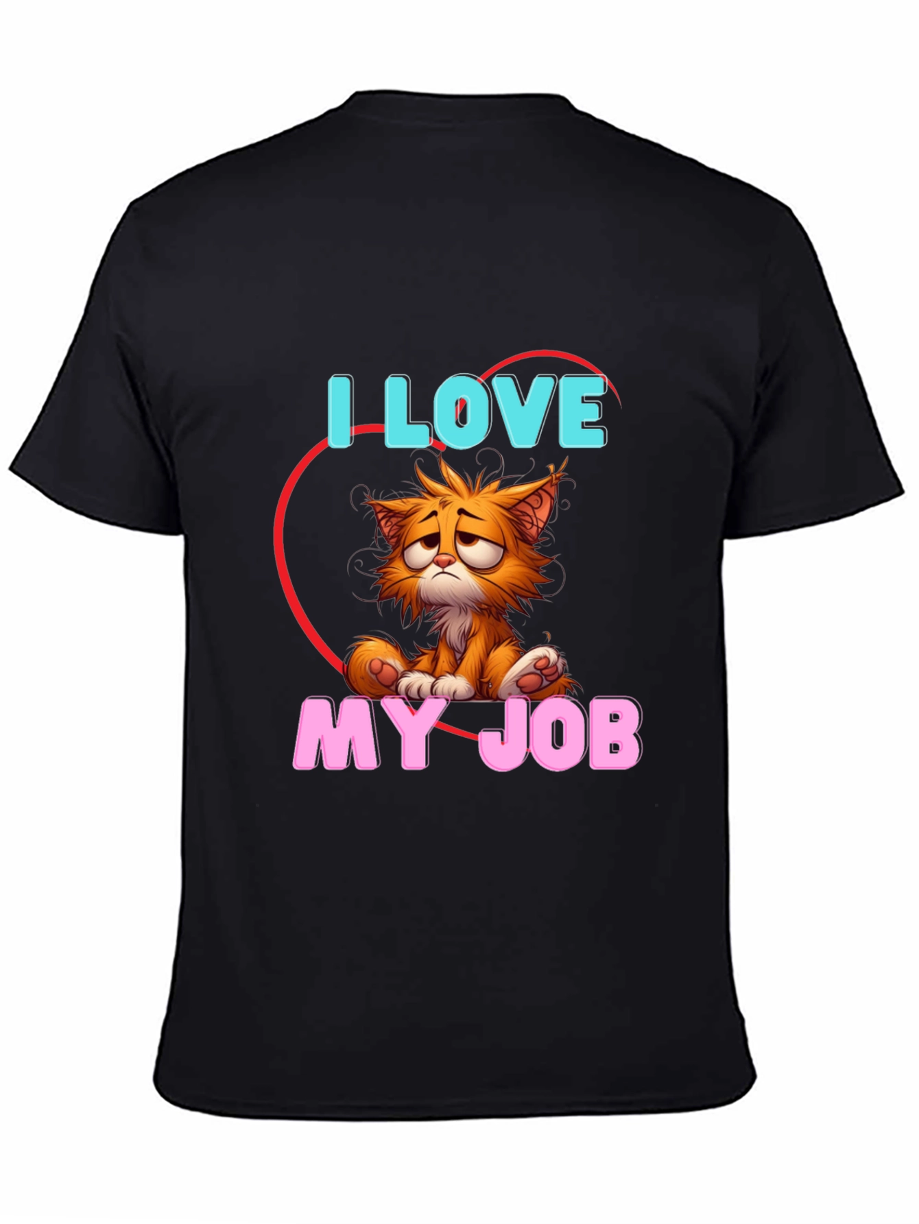 Black I Love My Job Cat T-Shirt - Unique Graphic Tee view 4