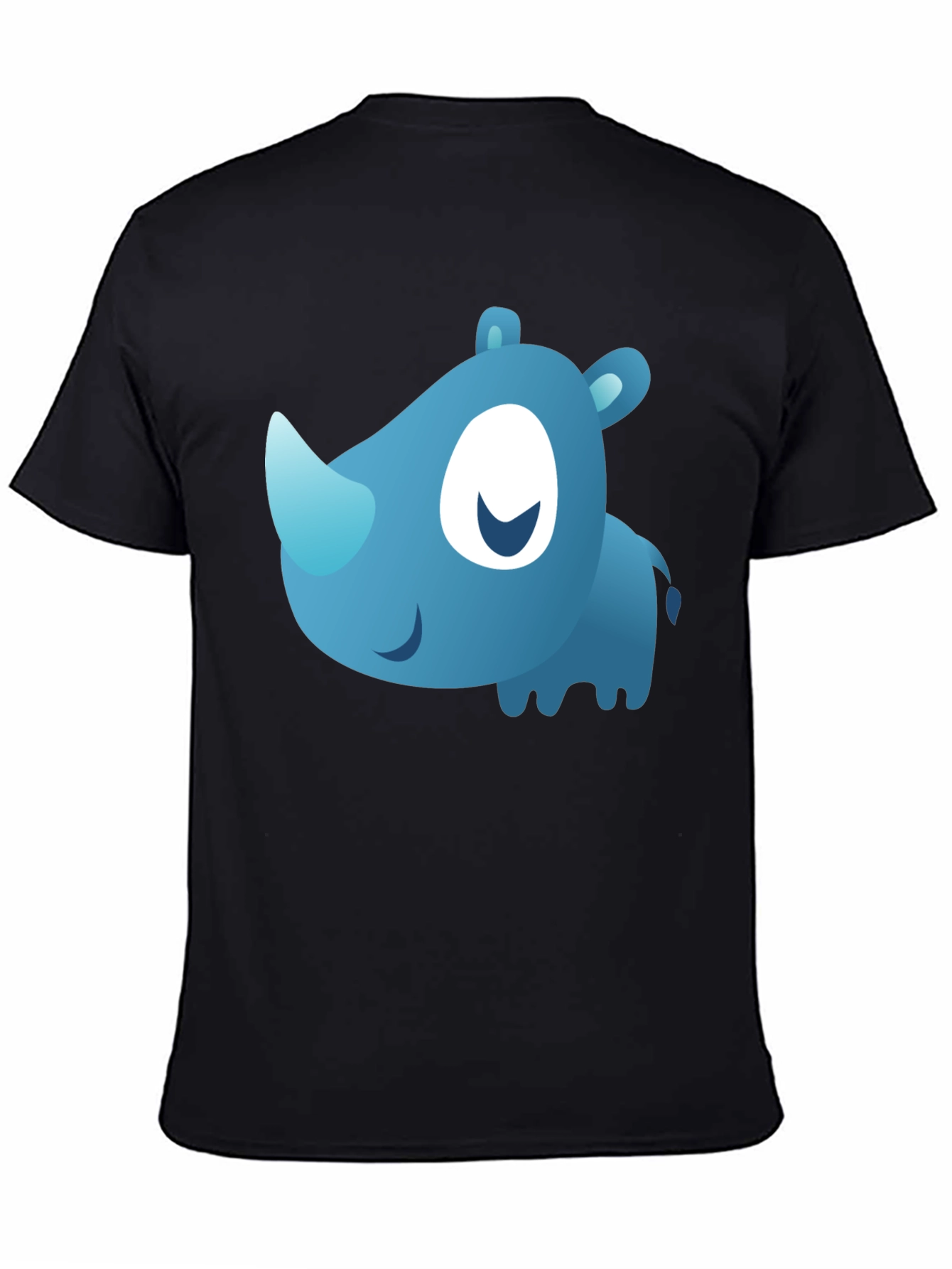 Black Cute Blue Cartoon Rhino Black T-Shirt view 4