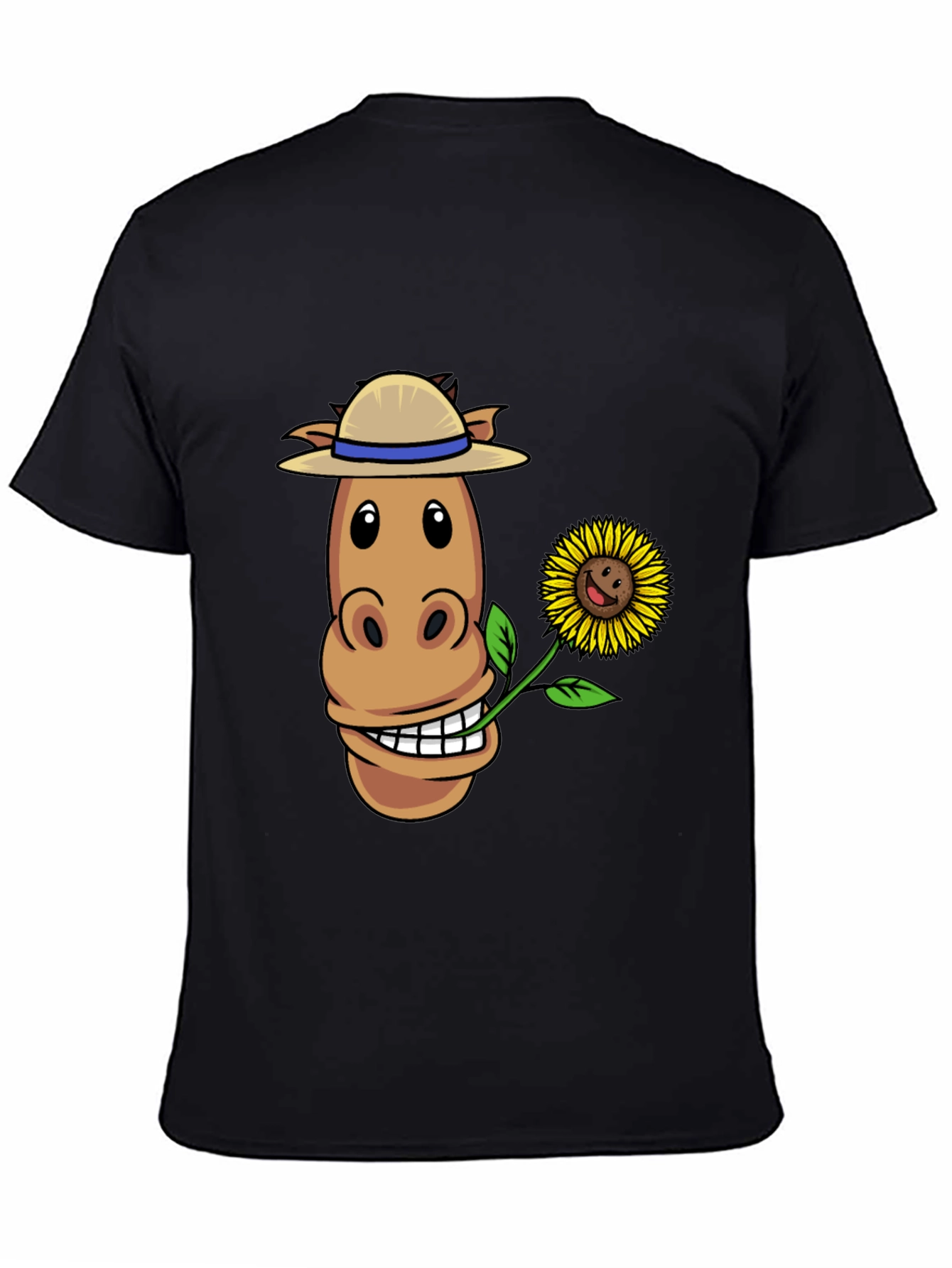 Black Funny Horse & Sunflower Graphic Tee view 4