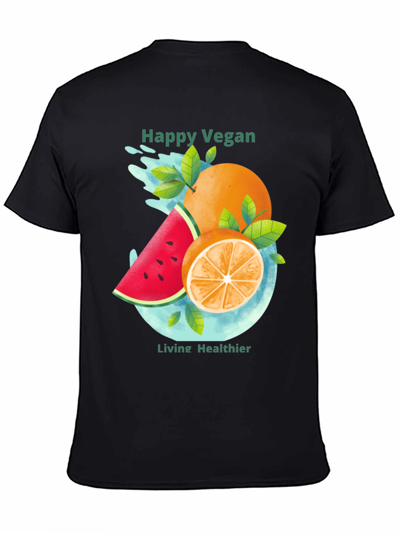 Black Happy Vegan T-Shirt: Healthy Lifestyle Apparel view 4