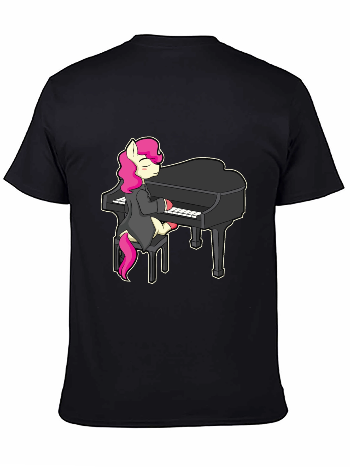 Black Pony Playing Piano T-Shirt - Cute Cartoon Design view 4