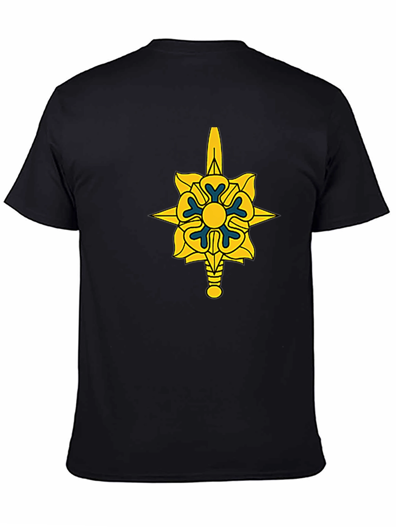 Black Men's Graphic T-Shirt - Rose & Sword Design view 4