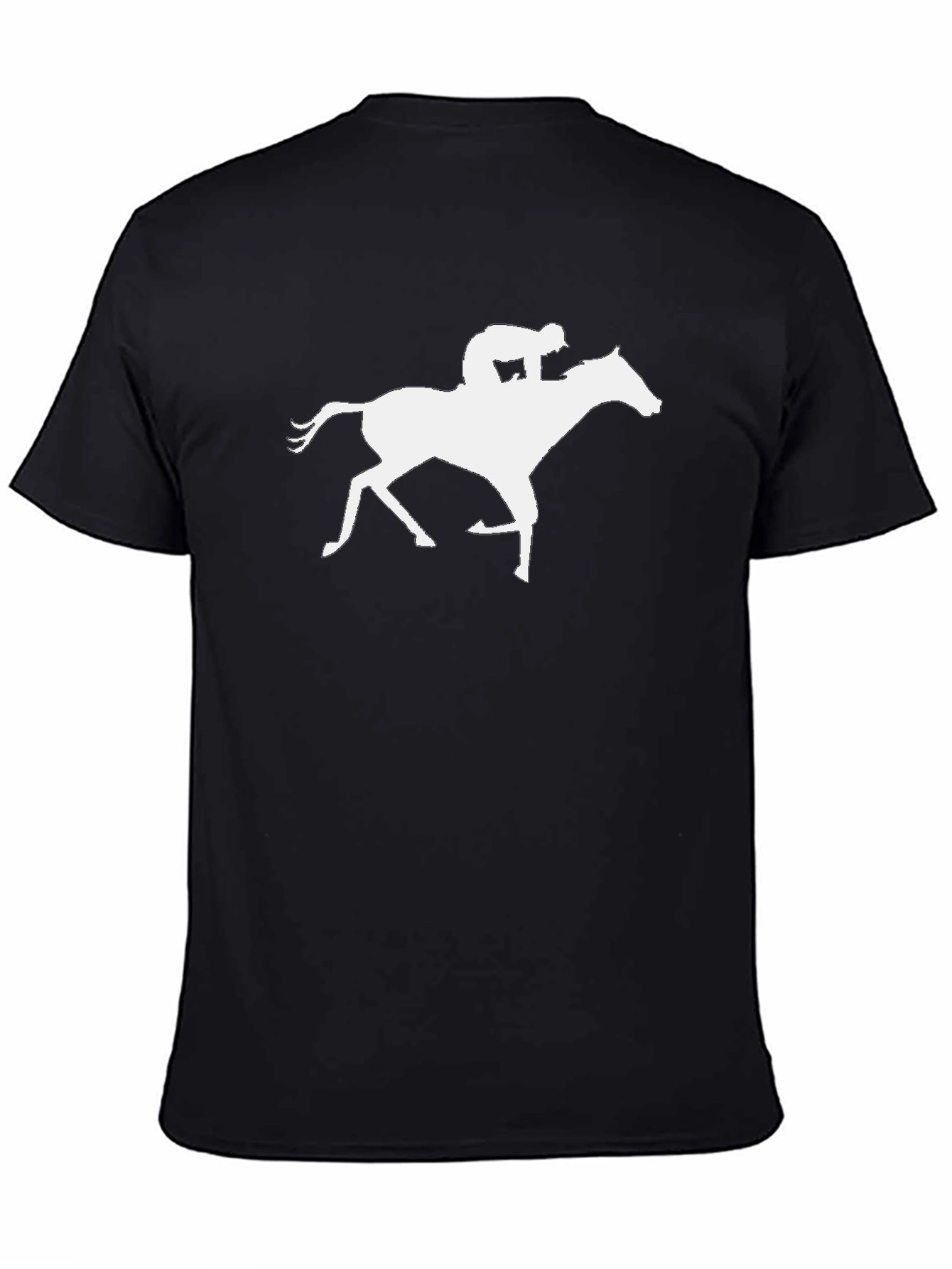 Black Horse Jockey Silhouette Black Cotton T-Shirt view 4
