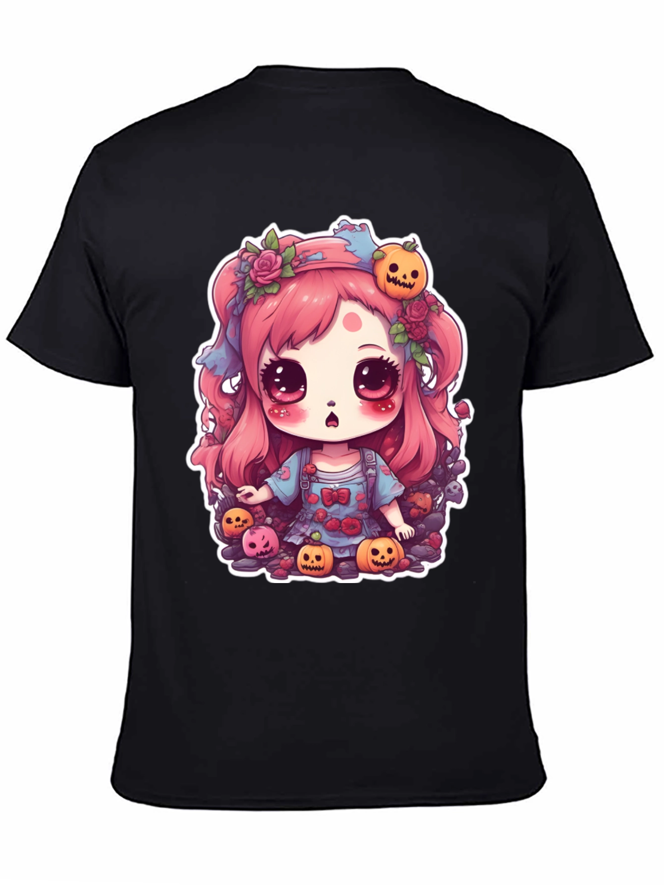 Black Kawaii Halloween Girl Black T-Shirt view 4