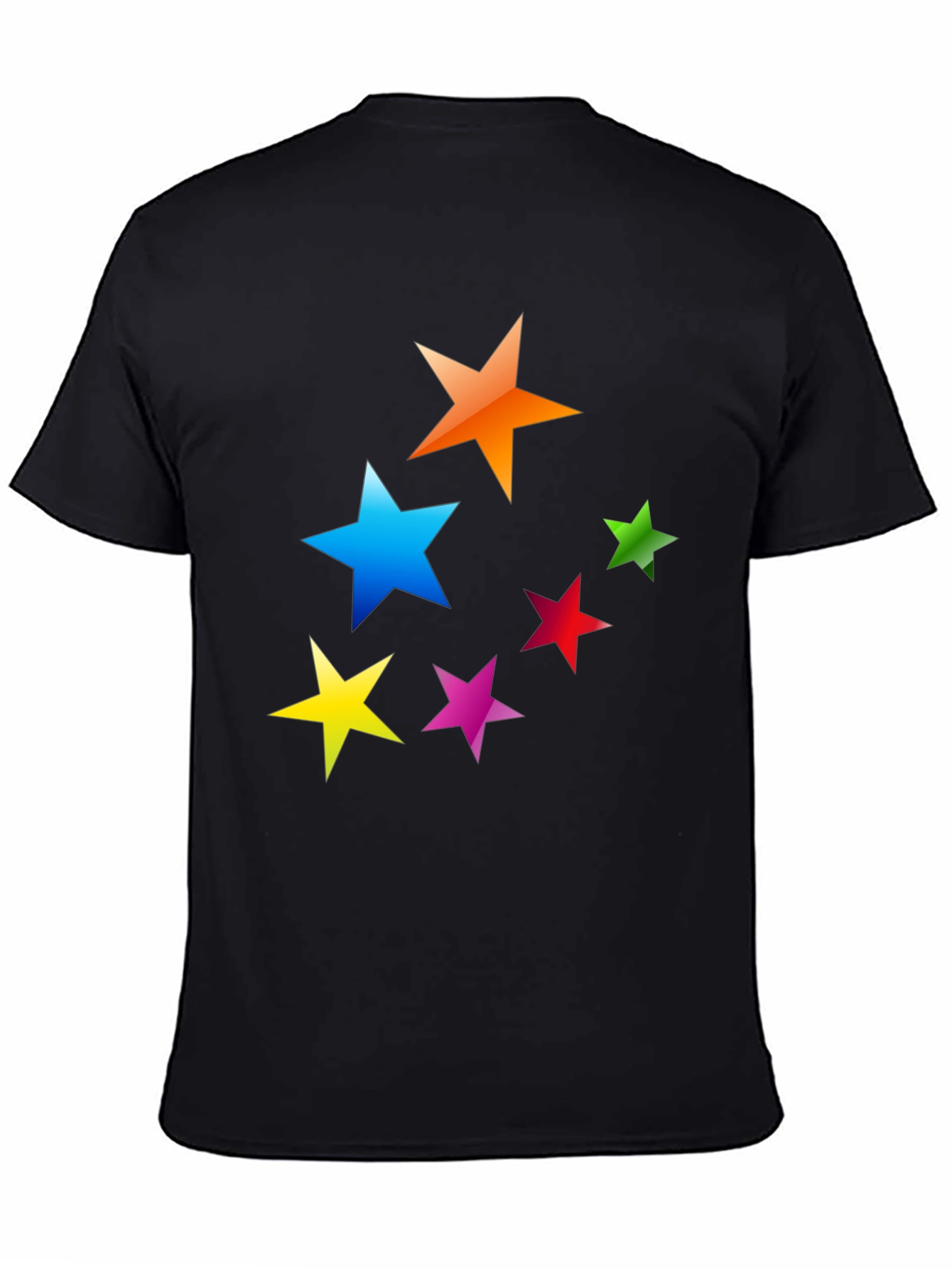 Black Colorful Stars Graphic T-Shirt - Casual Tee view 4
