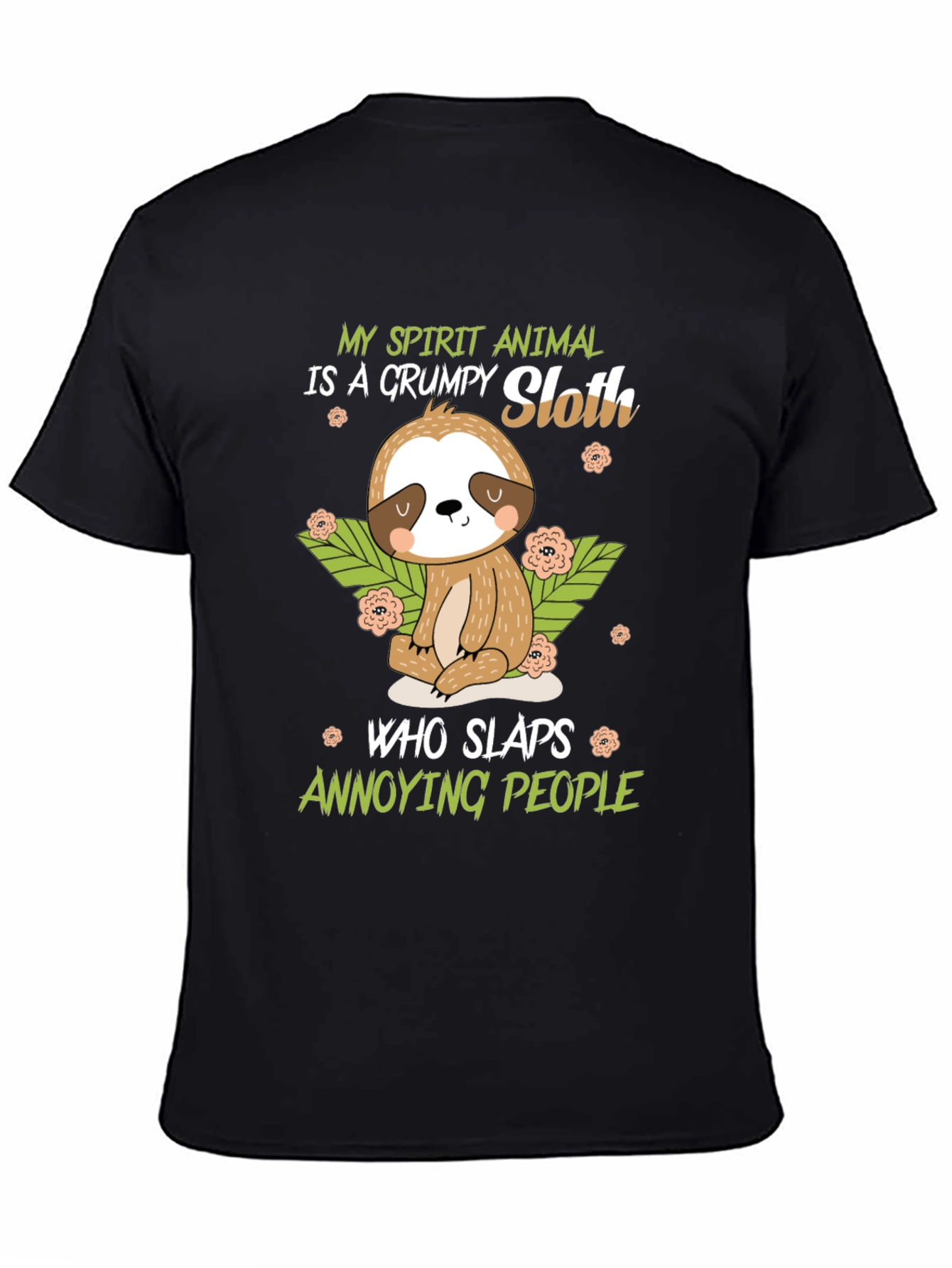 Black Grumpy Sloth Spirit Animal Black T-Shirt view 4