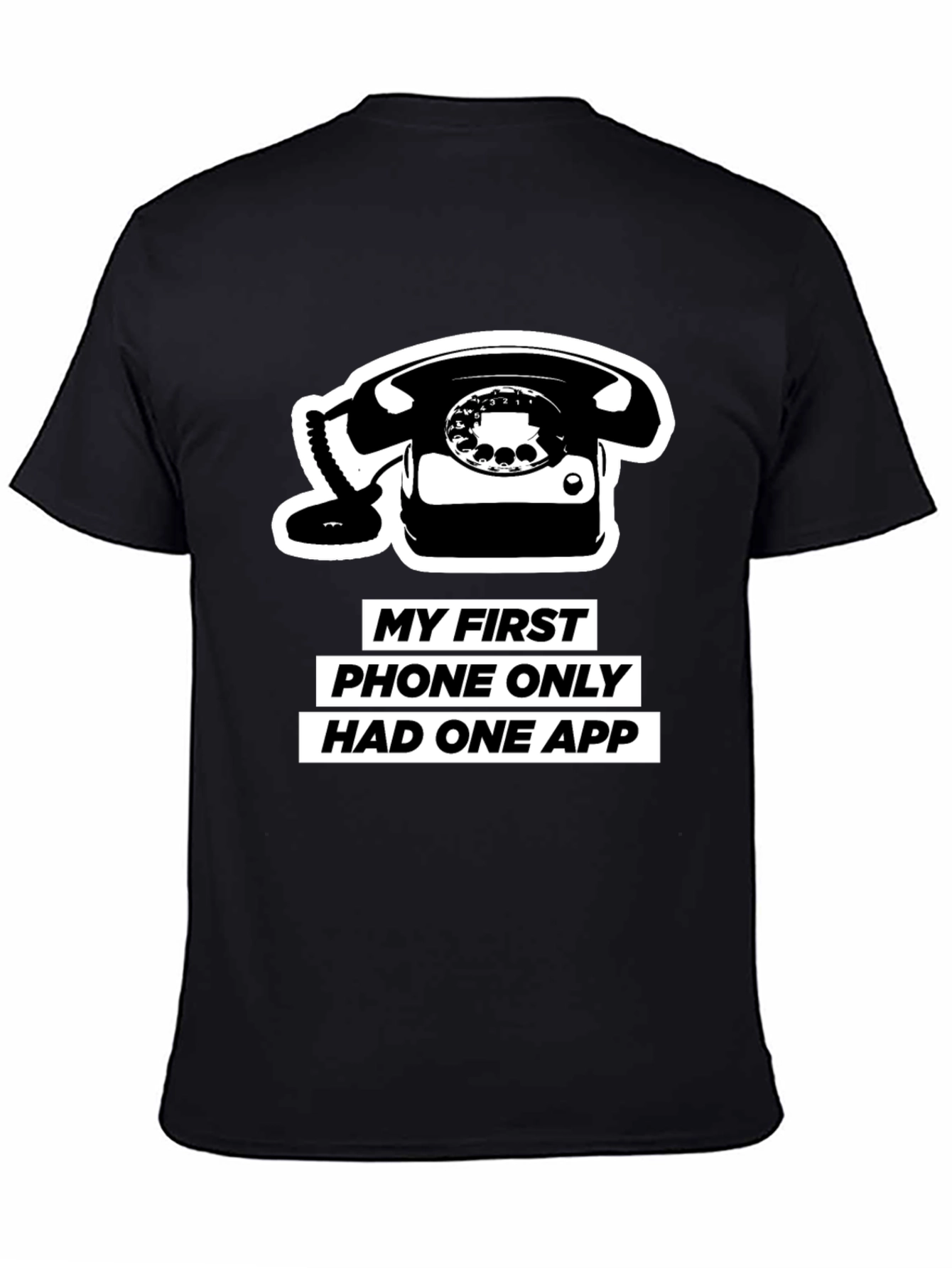 Black Retro Phone T-Shirt - One App Only! view 4