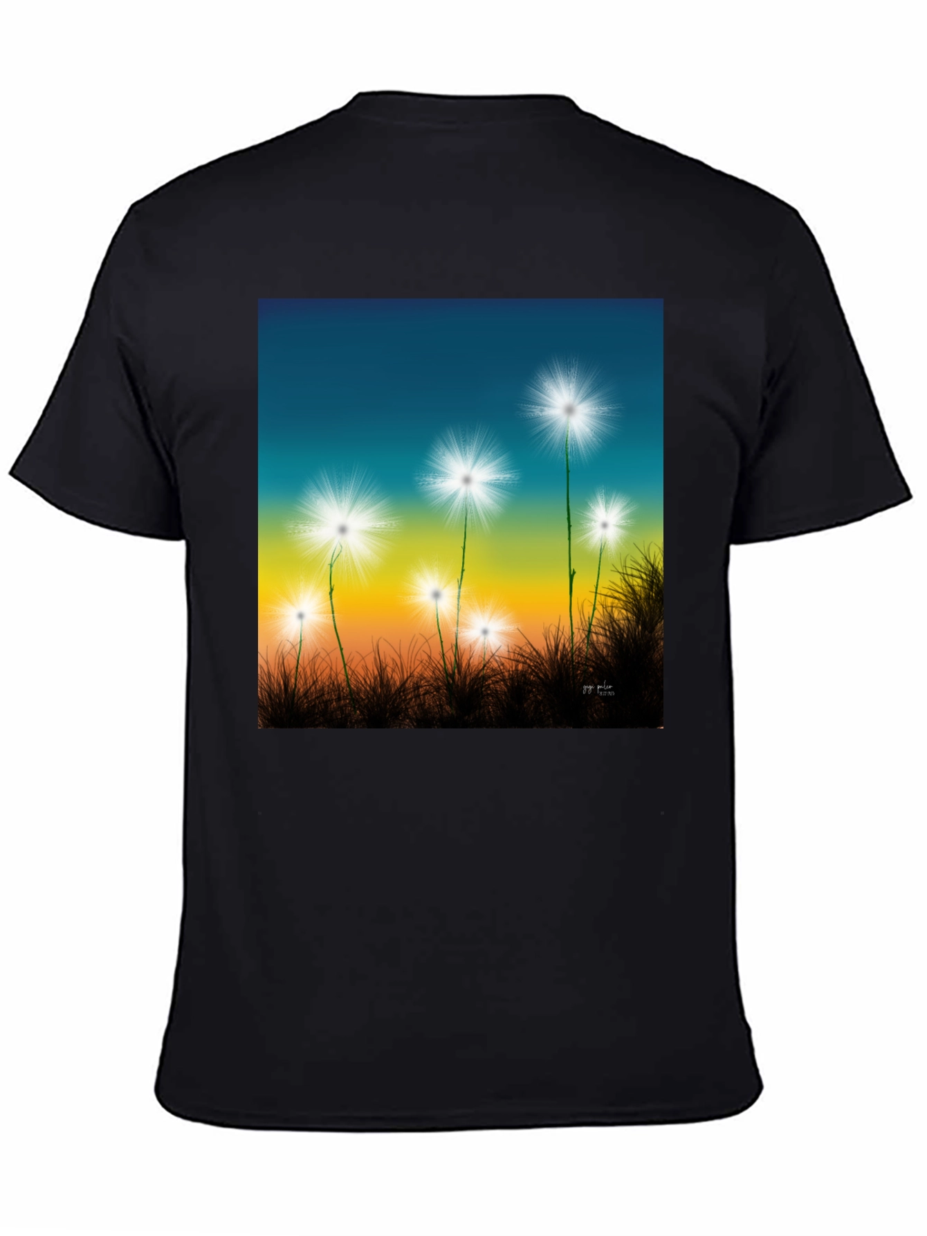 Black Dandelion Sky T-Shirt - Black Cotton Graphic Tee view 4