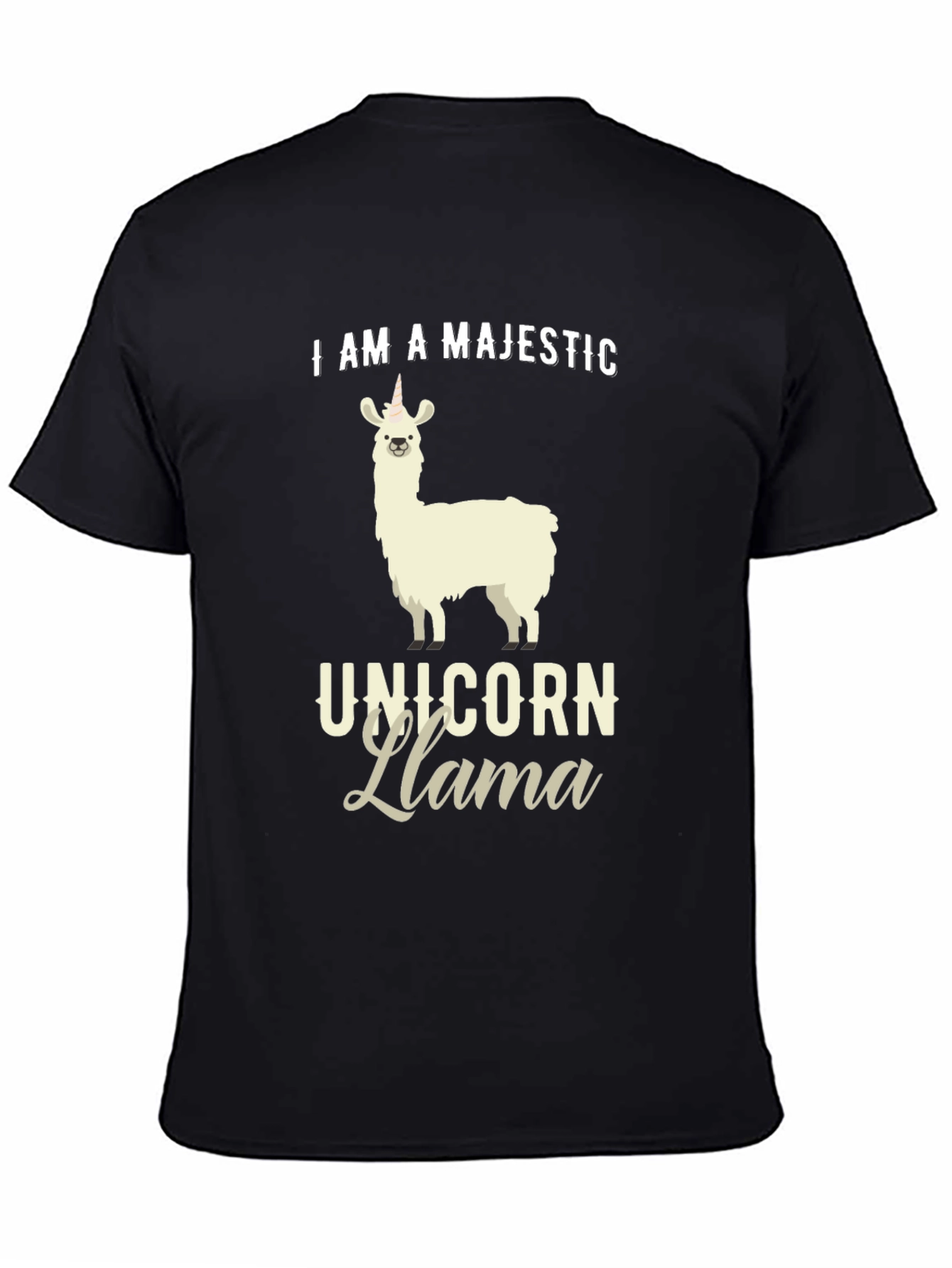 Black Majestic Unicorn Llama Graphic T-Shirt view 4