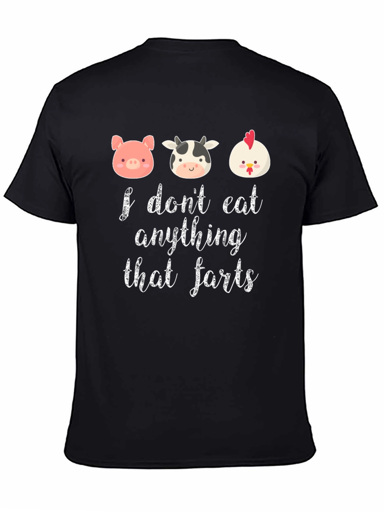 Black Funny Vegan T-Shirt: I Don't Eat Anything That Farts view 4