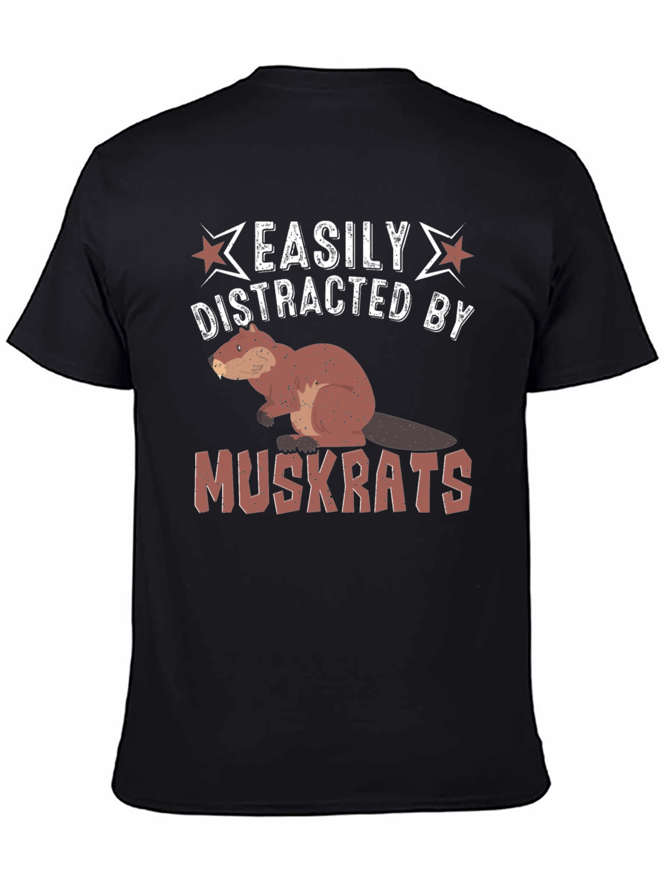 Black Easily Distracted by Muskrats Funny T-Shirt view 4