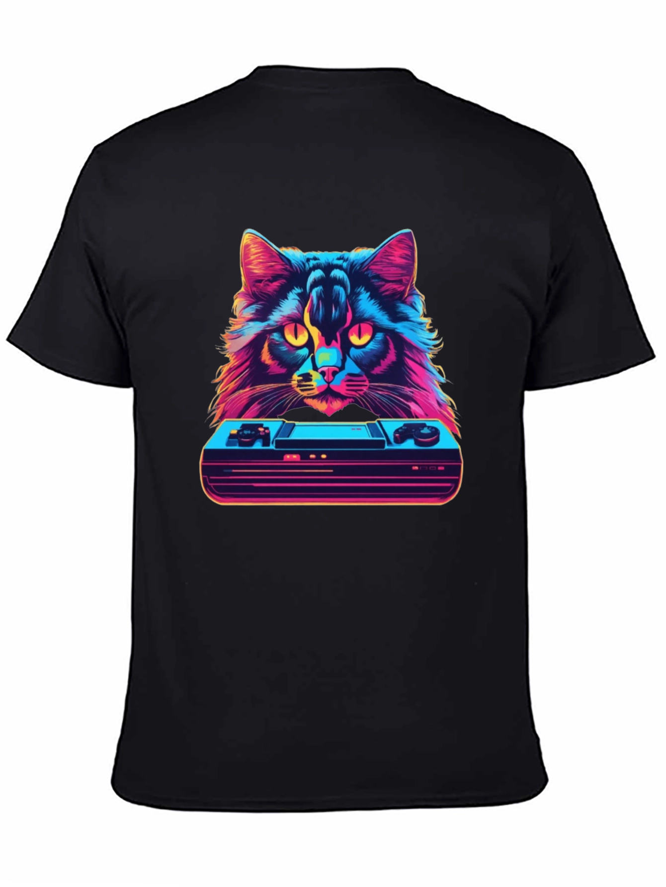 Black Retro Cat Gamer T-Shirt - Vintage Console Design view 4