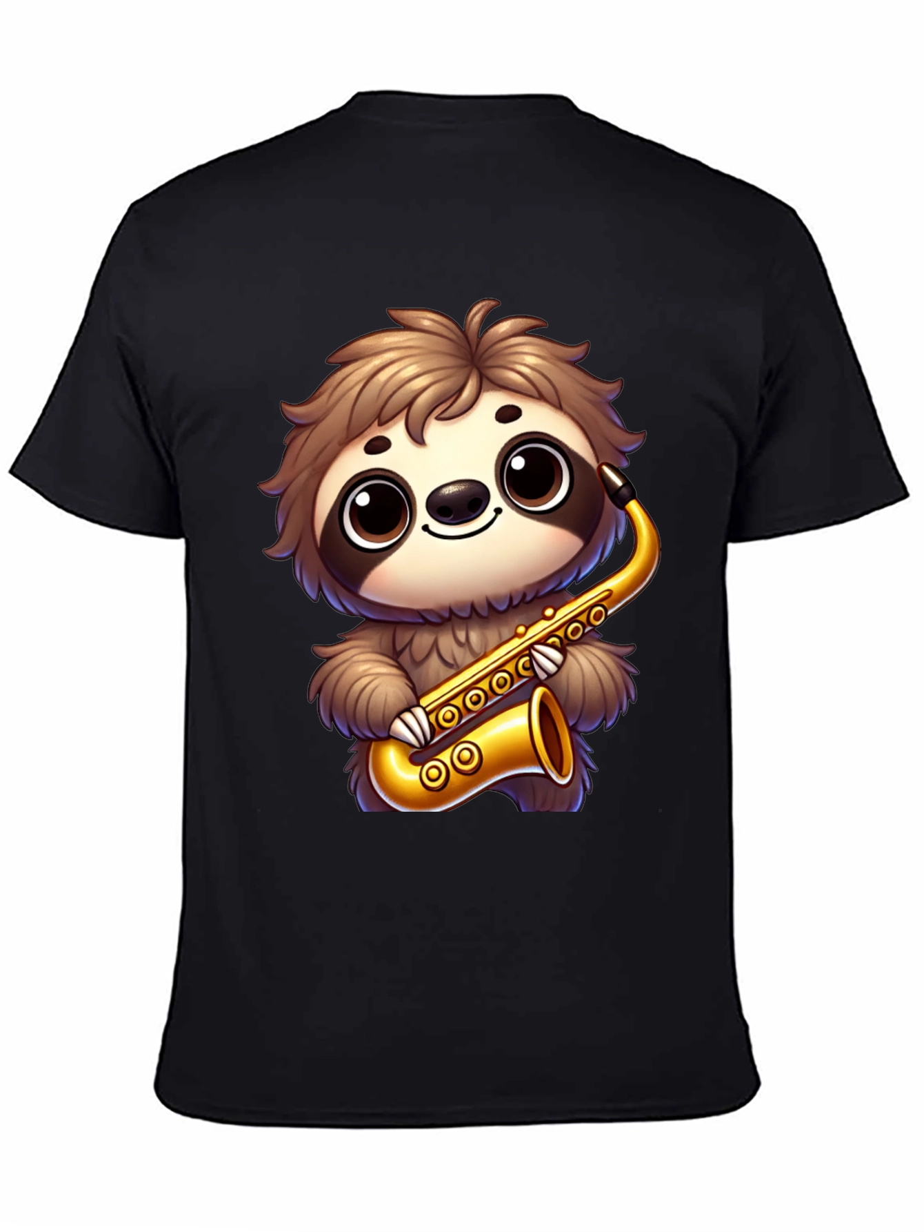 Black Sloth Saxophone T-Shirt - Cartoon Musician Tee view 4