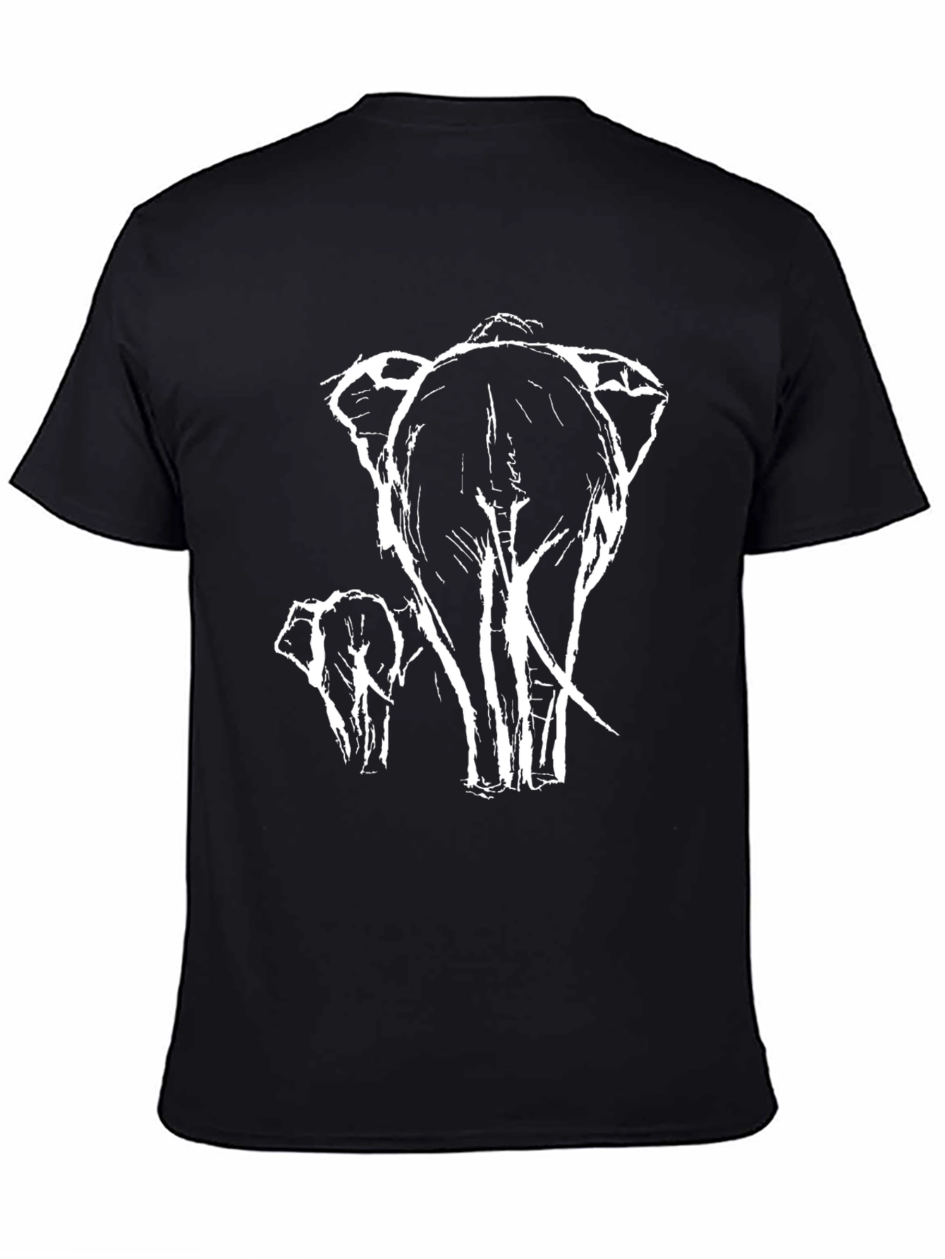 Black Elephant Sketch Graphic Tee - Black Cotton Casual T-Shirt view 4