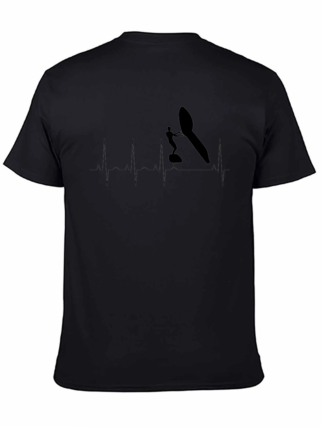 Black Windsurfing Heartbeat T-Shirt - Black Cotton Tee view 4