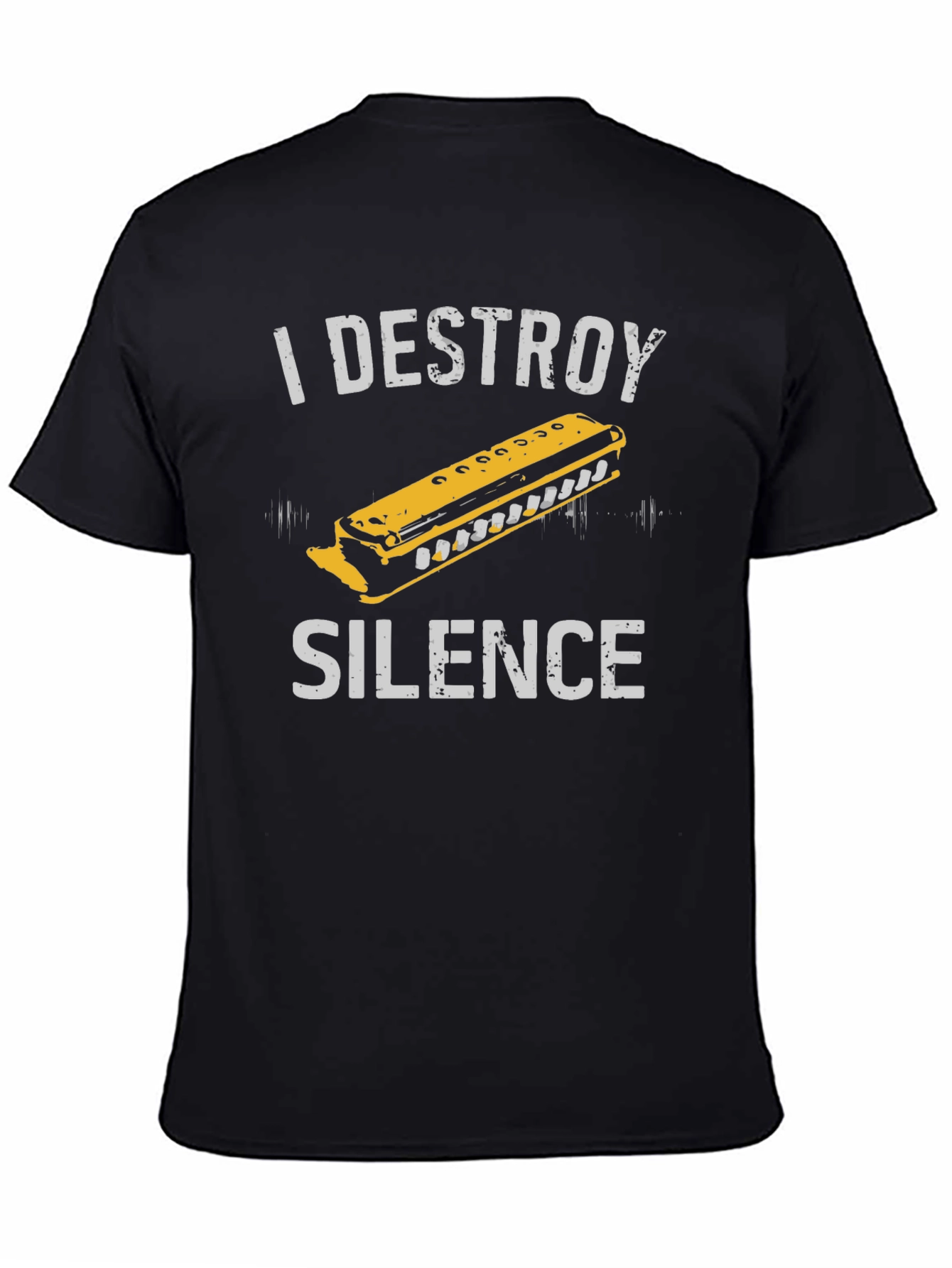 Black I Destroy Silence Harmonica Graphic Tee view 4