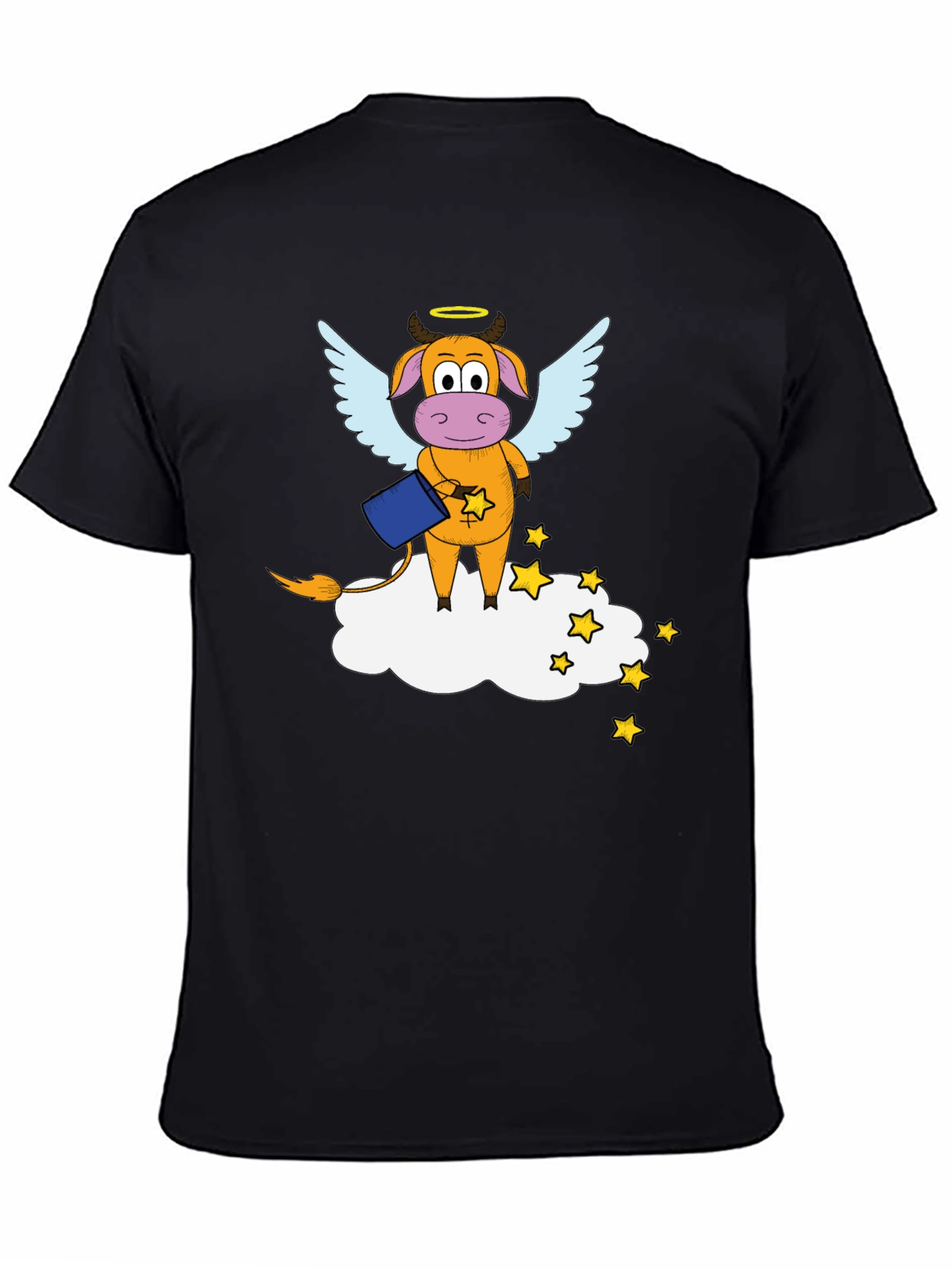 Black Whimsical Cow Angel Graphic Tee - Black Cotton Blend view 4