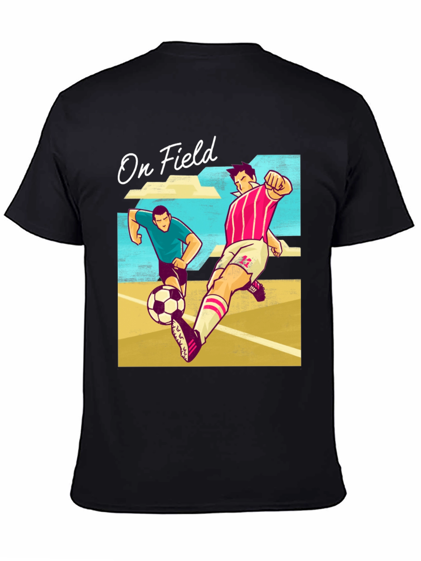 Black On Field Graphic T-Shirt | Soccer Players Cartoon Print view 4