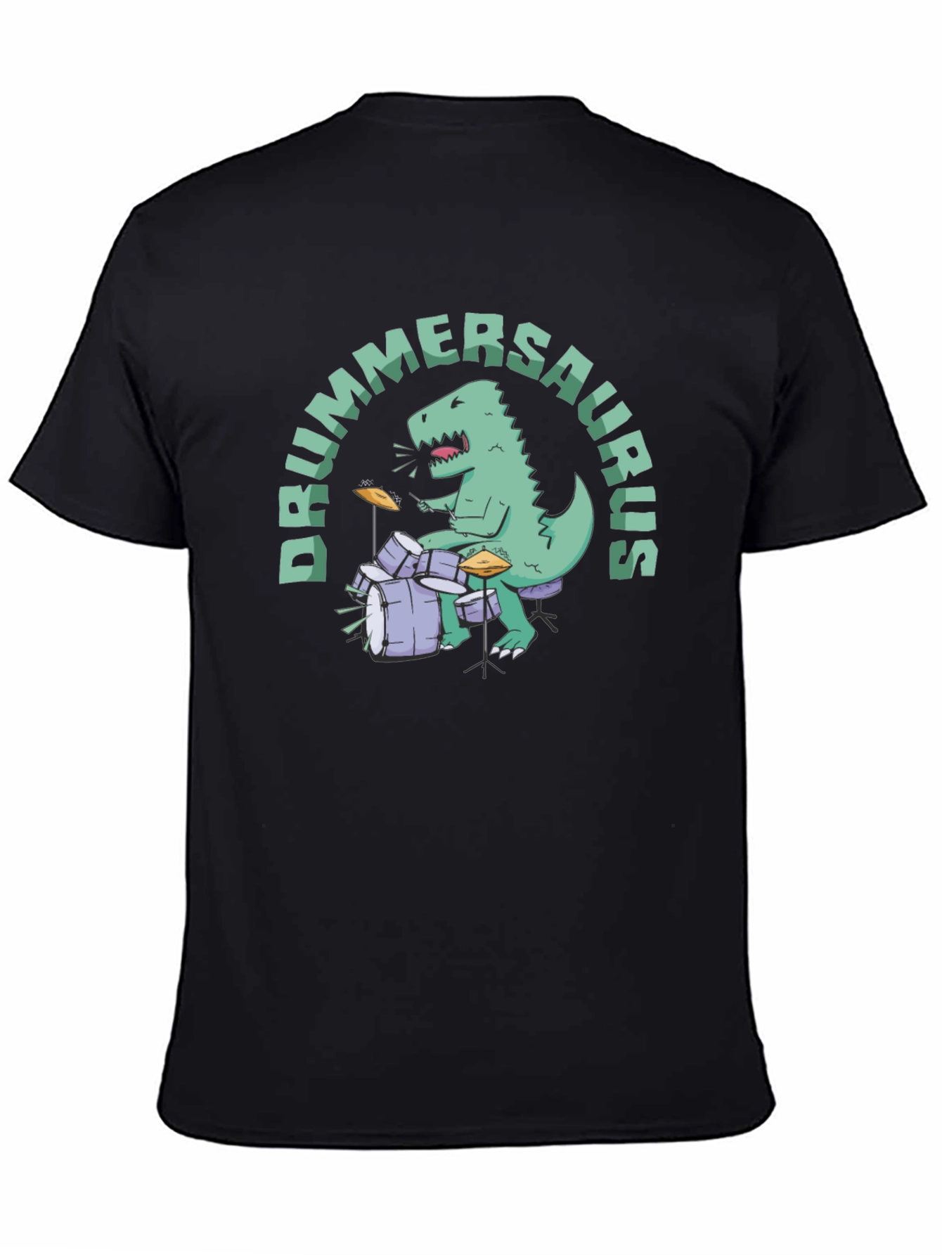 Black Drummersaurus T-Shirt - Dino Drummer Tee view 4