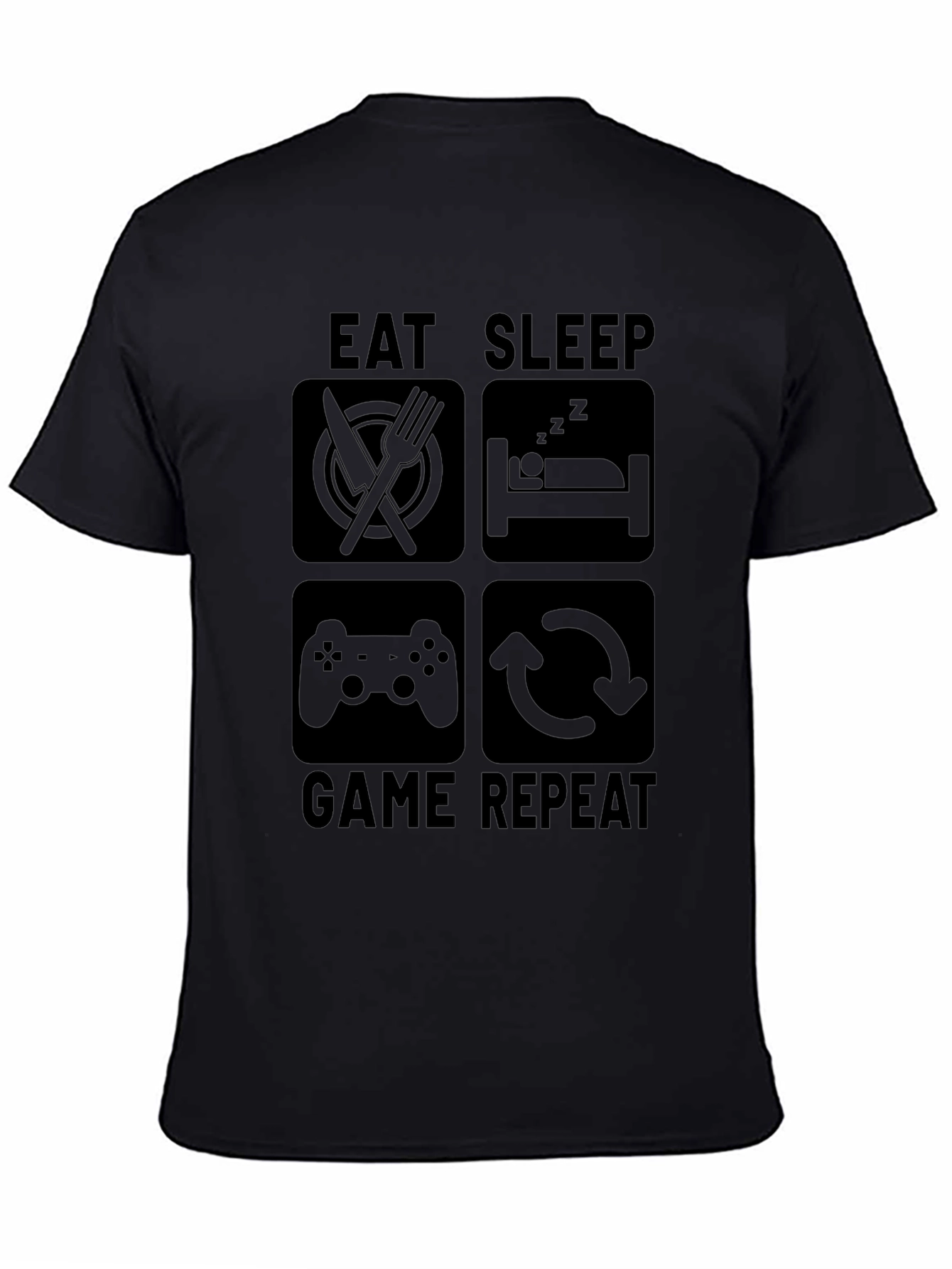 Black Eat Sleep Game Repeat - Gamer T-Shirt view 4