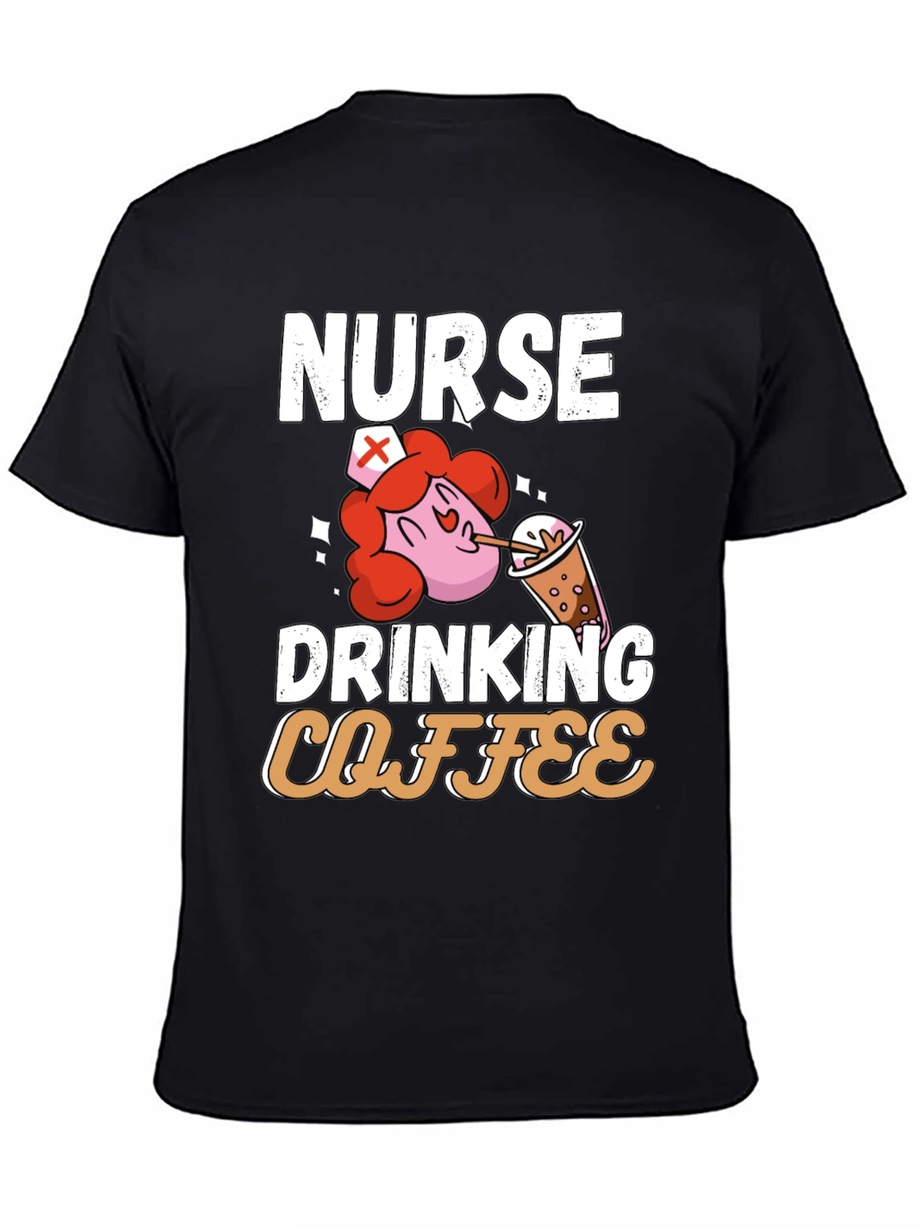Black Nurse Drinking Coffee Graphic T-Shirt view 4
