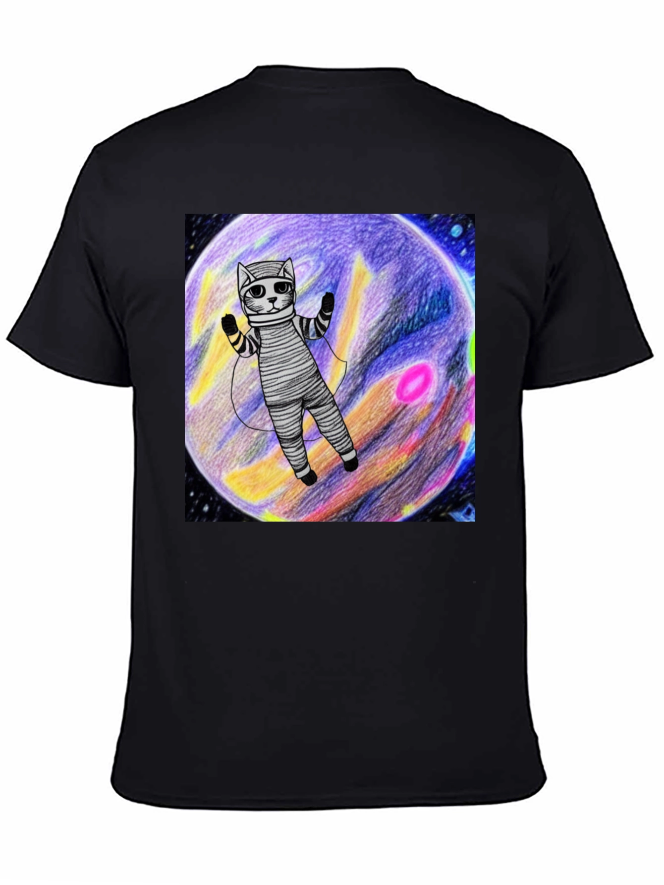 Black Cosmic Cat T-Shirt - Space Explorer Design view 4