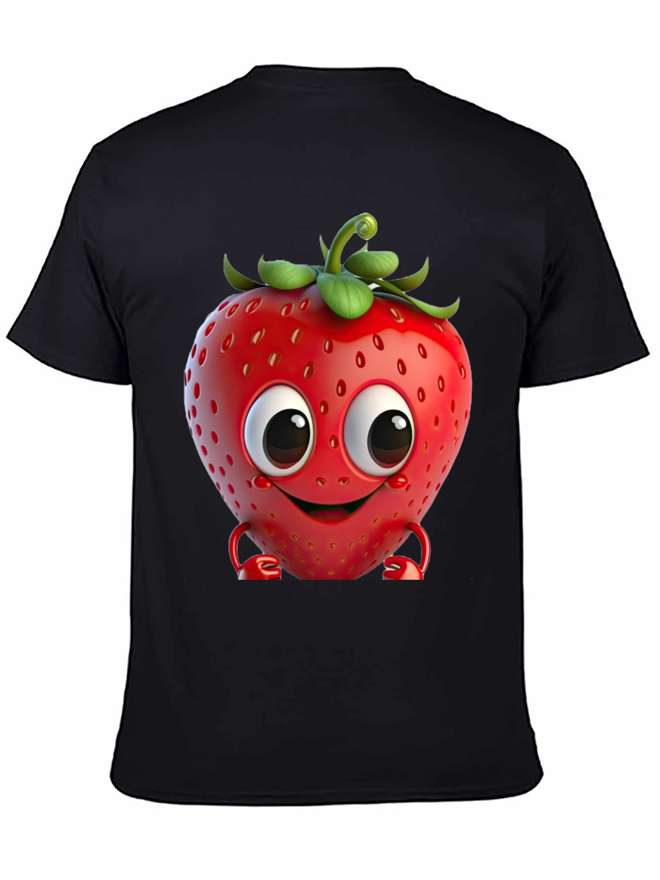 Black Cute Strawberry Character Graphic Tee - Black view 4