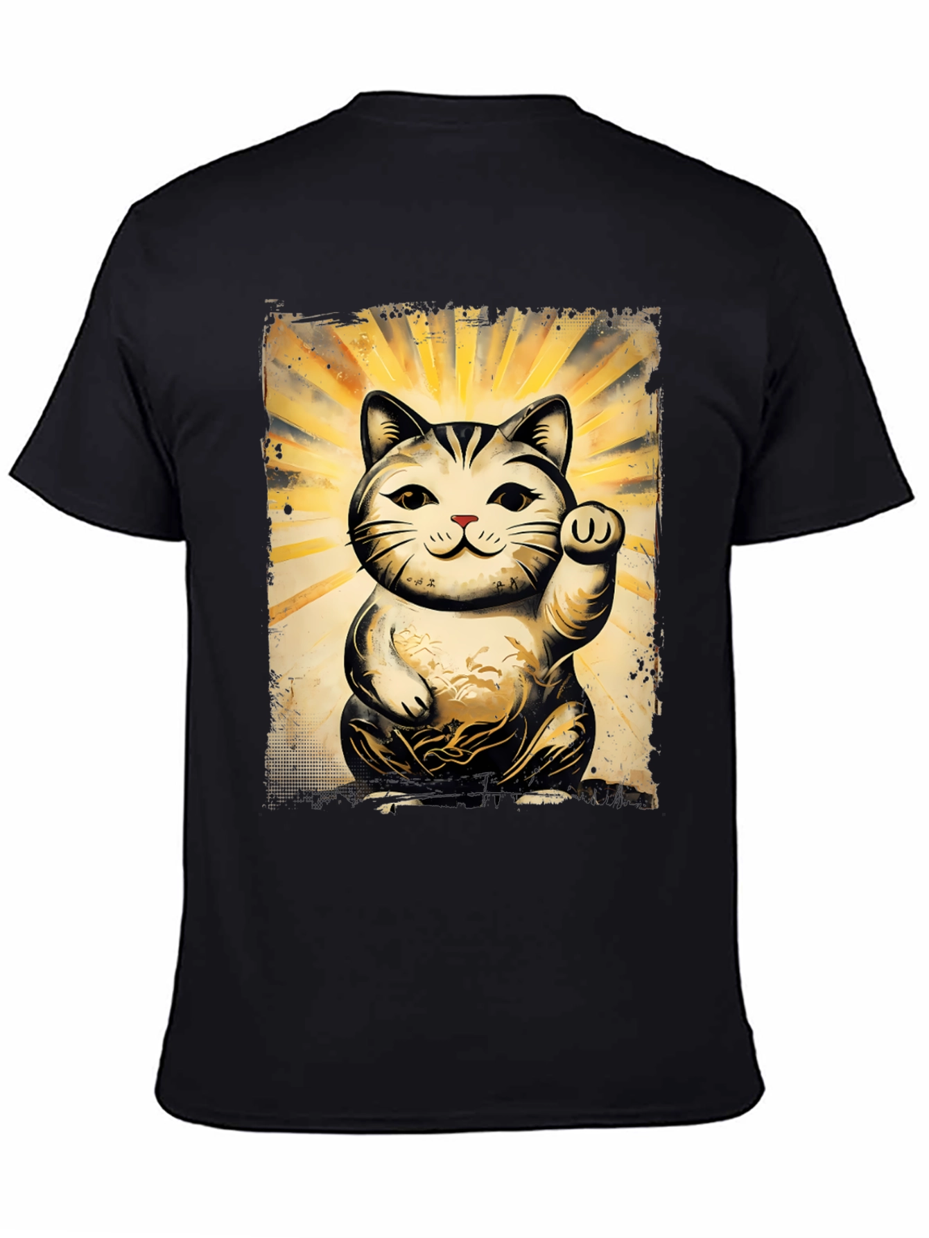 Black Lucky Cat Graphic T-Shirt - Unisex Soft Cotton Tee view 4
