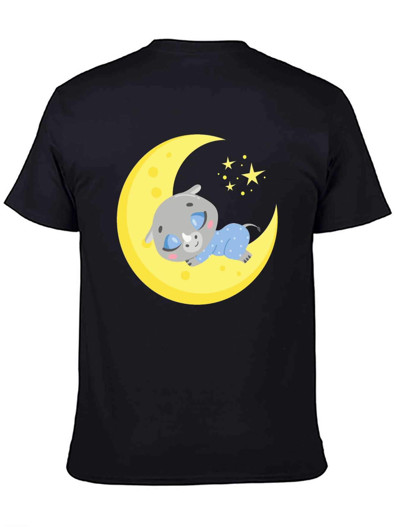 Black Cute Sleeping Rhino on Moon T-Shirt view 4