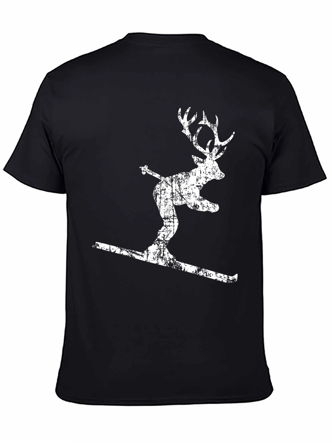 Black Skiing Deer Graphic T-Shirt - Men's Black Tee view 4