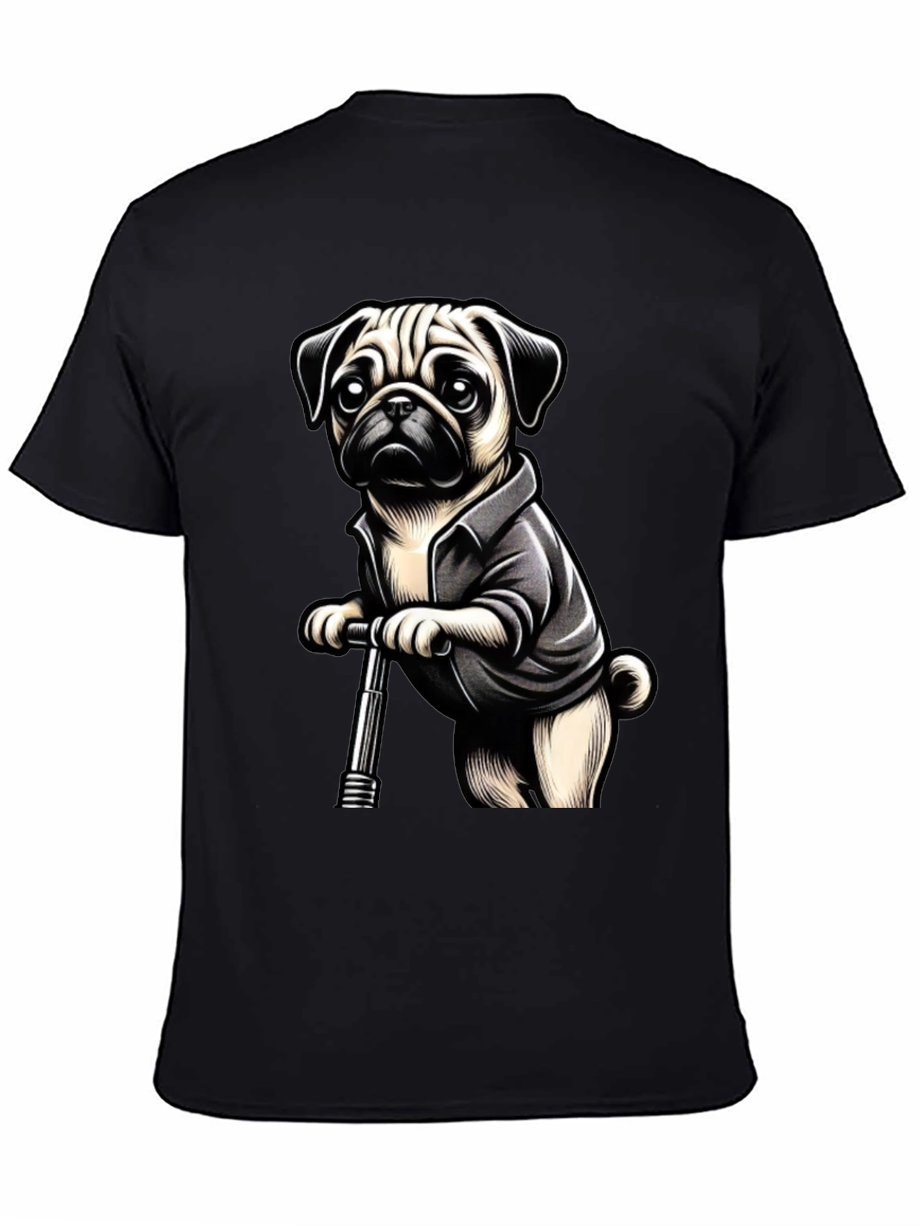 Black Pug on Scooter Graphic Tee - Black Cotton Blend view 4