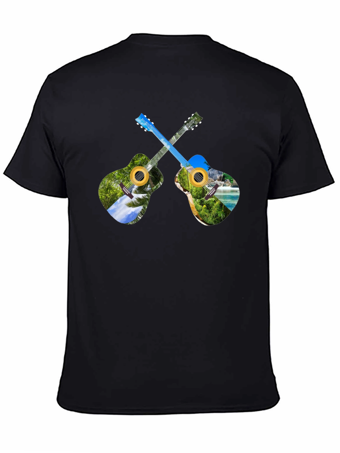 Black Tropical Guitar T-Shirt - Island Vibes view 4