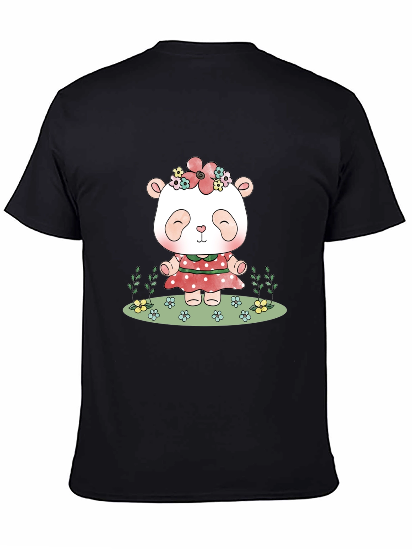 Black Cute Panda Bear Graphic Tee - Black Casual T-Shirt view 4