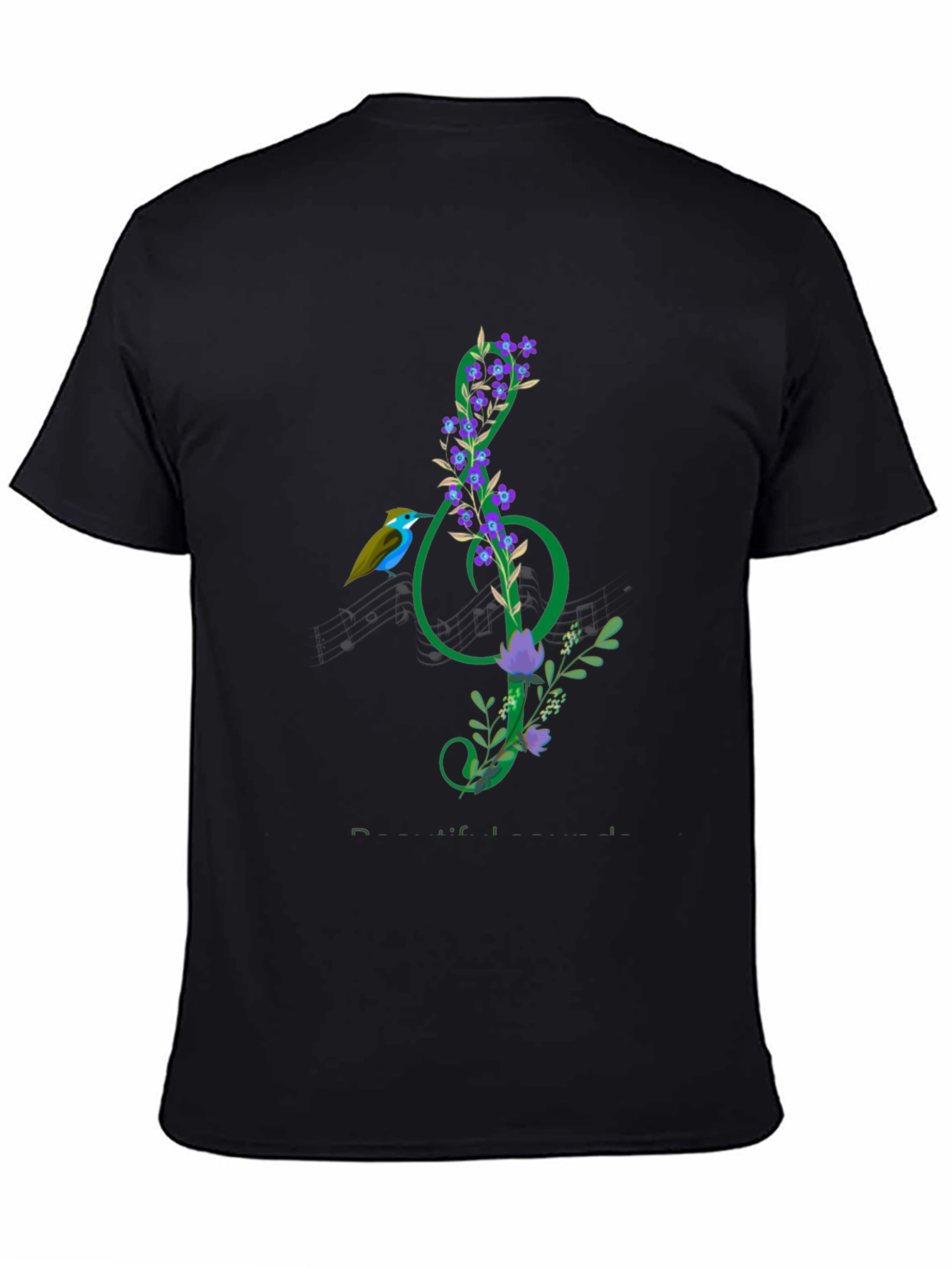 Black Floral Treble Clef T-Shirt - Music Lover Gift view 4