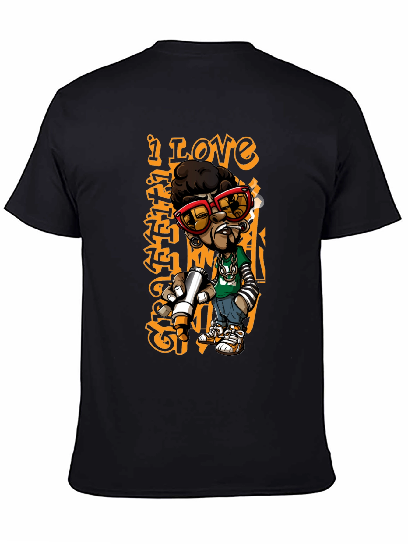 Black Urban Cartoon Graphic Print Black T-Shirt view 4