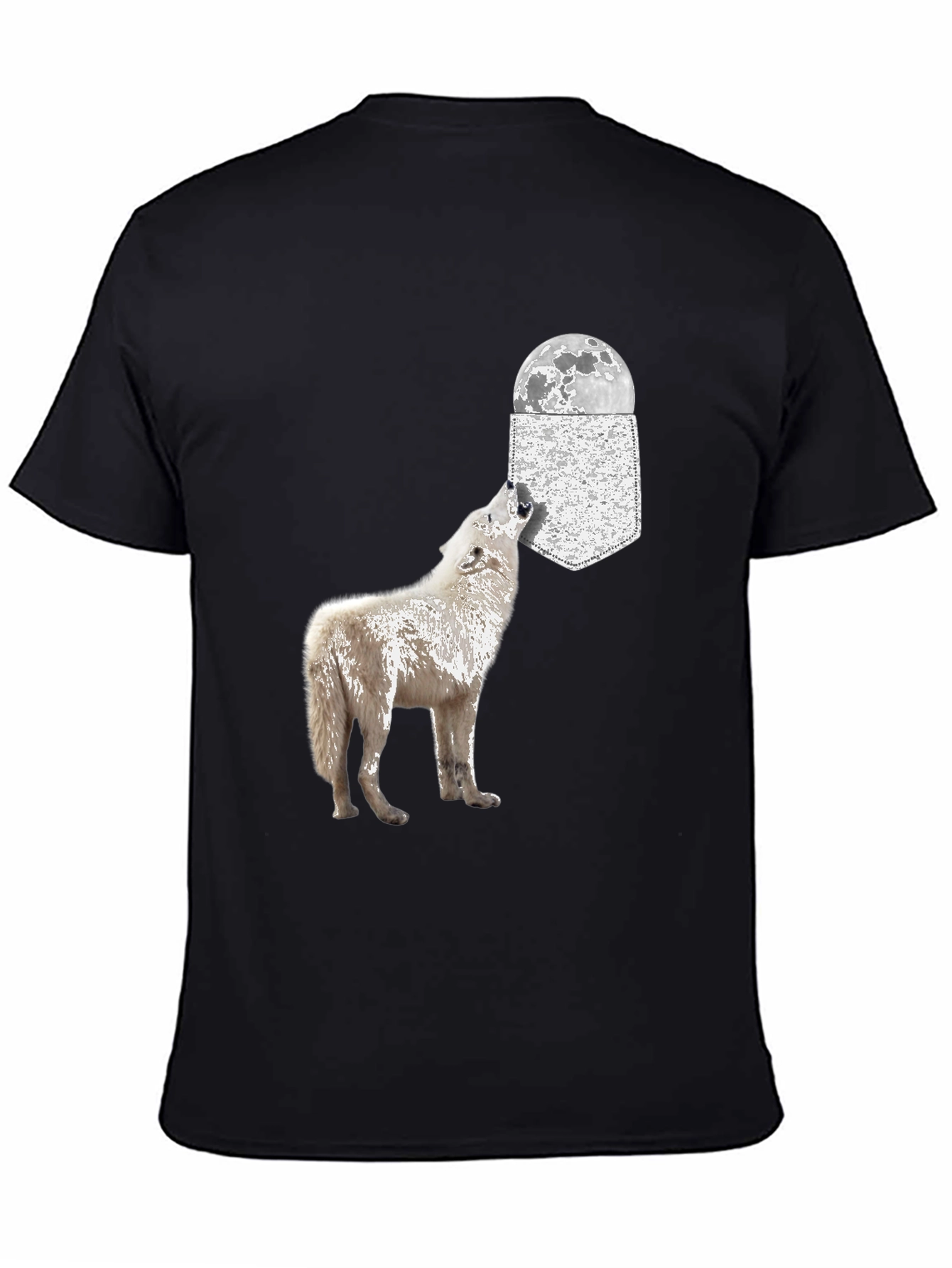 Black Wolf Howling at Moon Pocket T-Shirt view 4